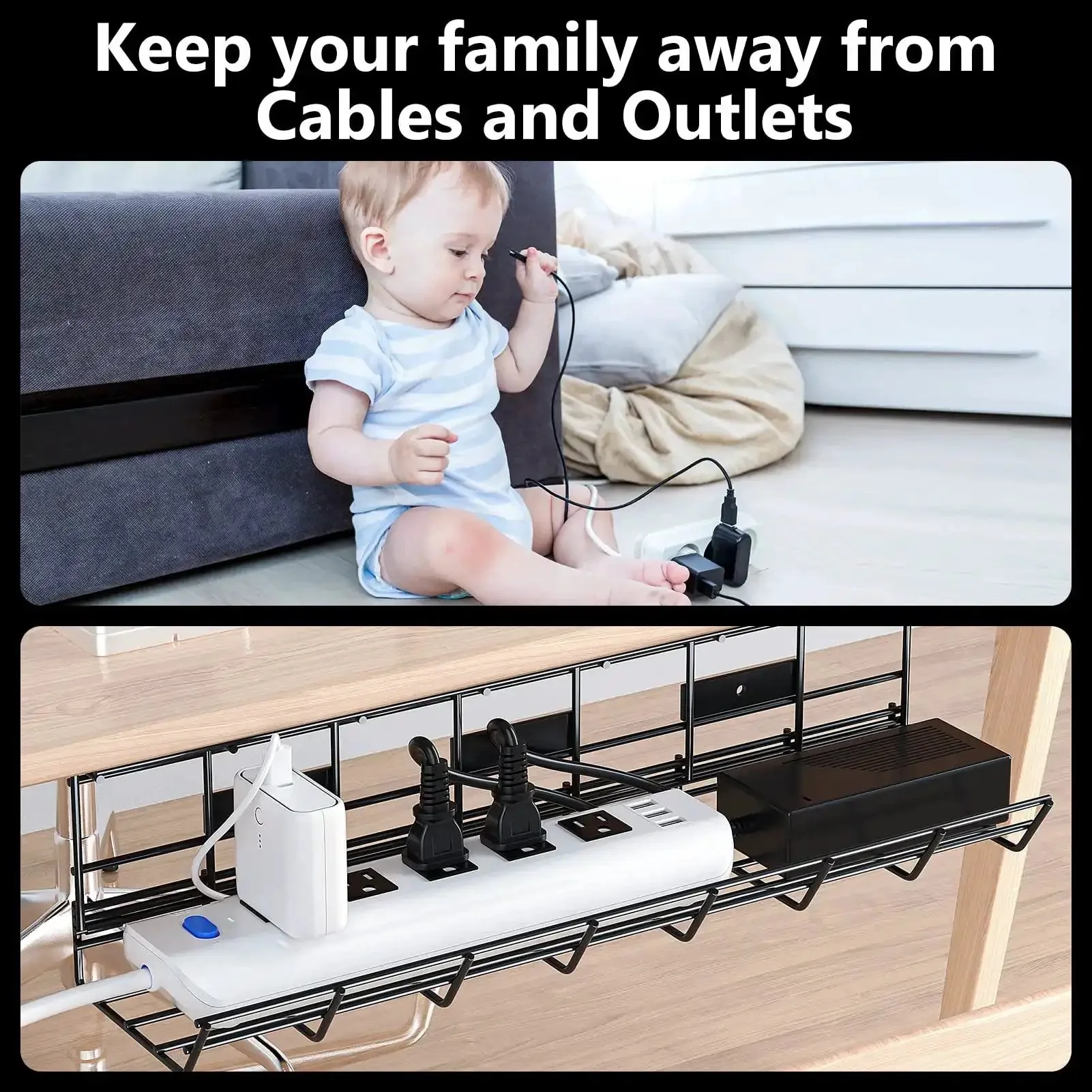 2 Pack Under Desk Cable Management Tray Set, Heavy Duty Metal Cord Organizer For Desk, Easy Install With Pre Drilled Holes, Keeps Cables Off Floor And Hidden, Ideal For Office And Home Workstations - Image 2