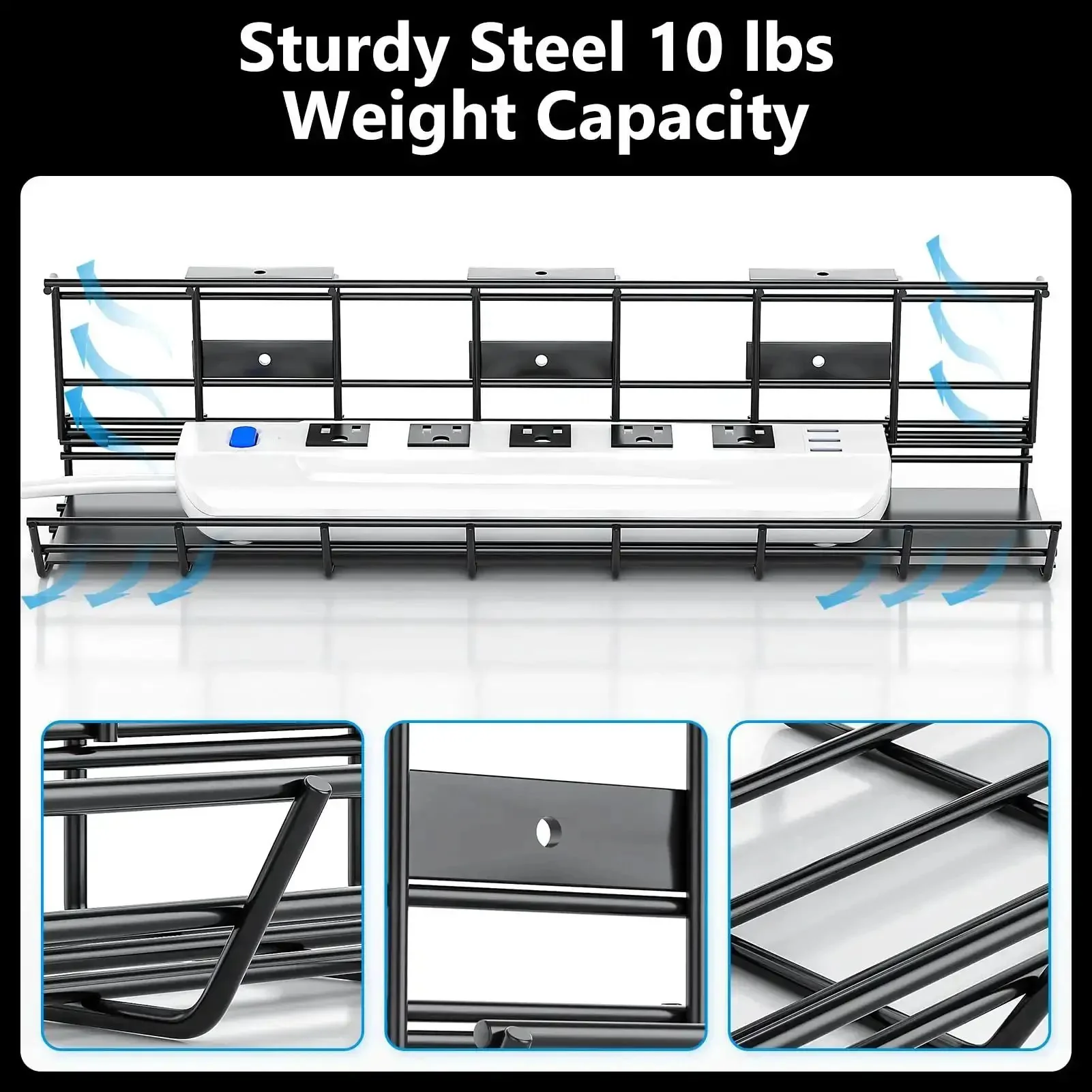 2 Pack Under Desk Cable Management Tray Set, Heavy Duty Metal Cord Organizer For Desk, Easy Install With Pre Drilled Holes, Keeps Cables Off Floor And Hidden, Ideal For Office And Home Workstations - Image 6