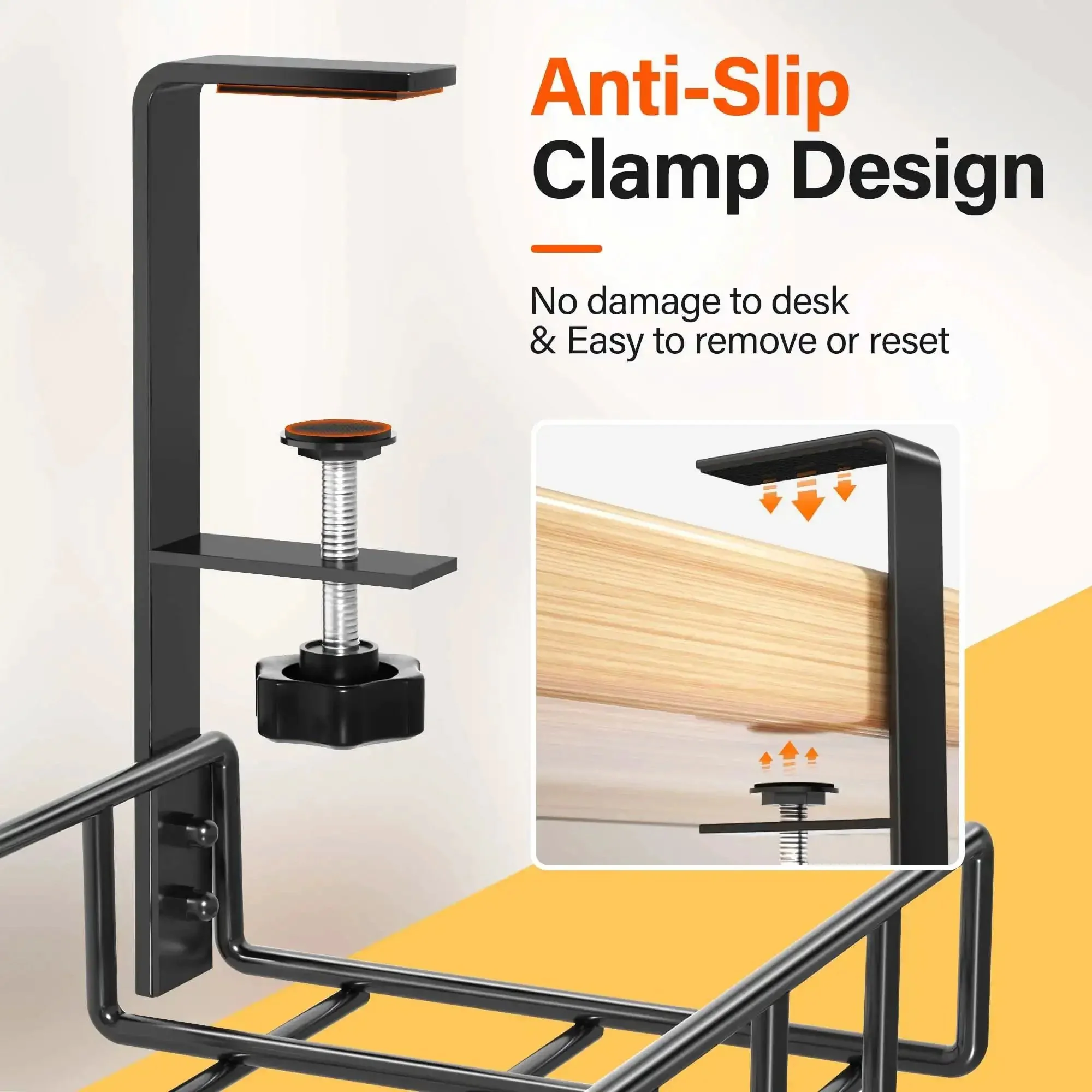 2 Pack Under Desk Cable Management Tray With Upgraded Clamp No Drill Wire Organizer 31.4 Inch Metal Desk Cord Rack Black Sturdy Powder Coated Rust Resistant Holds Up To 10 Lbs Cable Organization Solution - Image 3