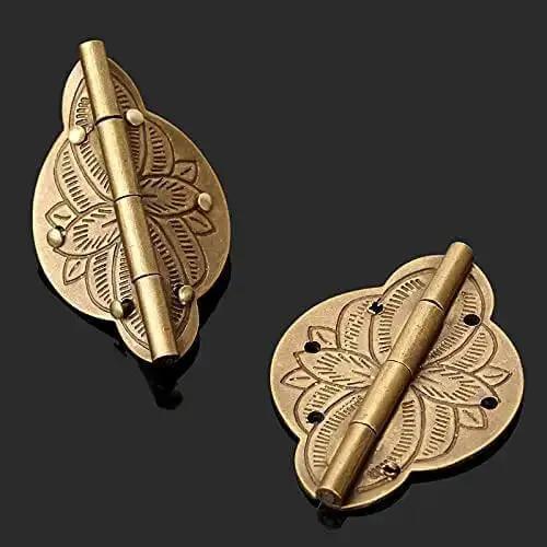 2 Pcs Brass Embossed Decorative Hinge For Wooden Jewelry Box Cabinet Cupboard Doors Retro Vintage Furniture Hardware Easy Install Durable Brass Hinges For Cabinets And Boxes Classic Old School Style - Image 2