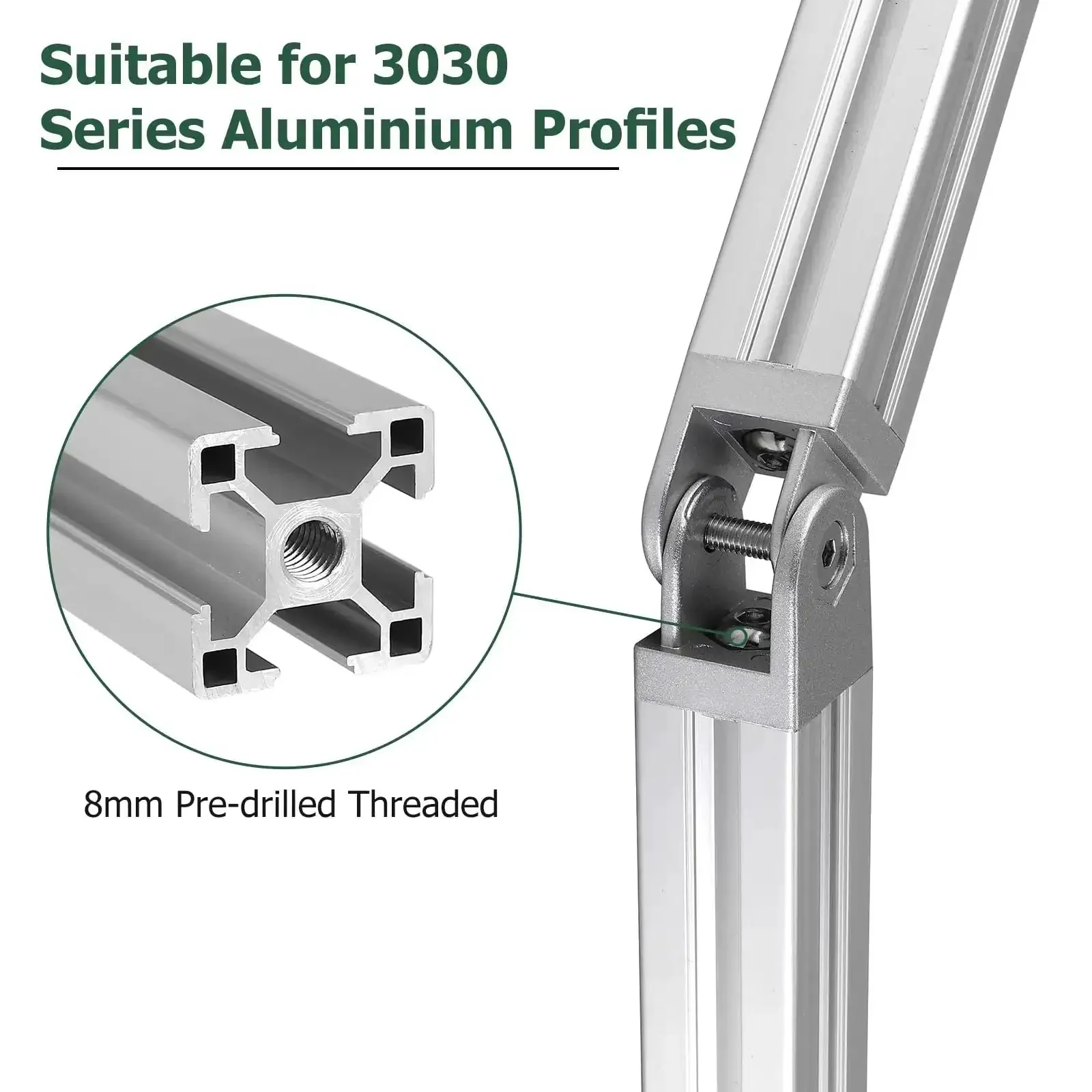 2 Pcs Die Cast Zinc Alloy Pivot Joint Connectors For 3030 Aluminum Extrusion Profiles 180 Degree Adjustable Corner Brackets With Lever And Mounting Accessories - Image 6