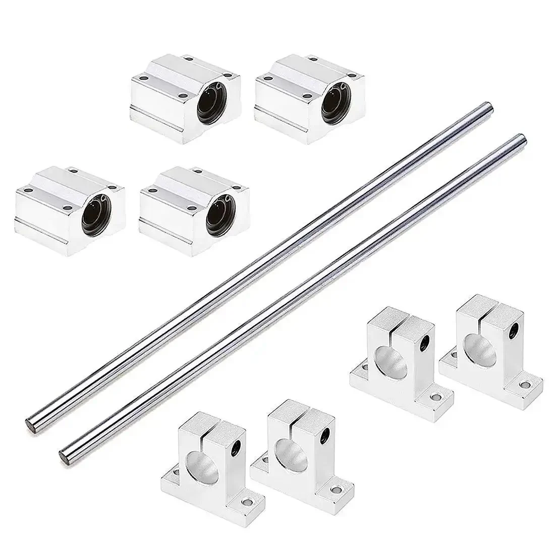 2 Piece 8mm By 300mm Linear Motion Rod Guide Kit With 4 Ball Bearings, 4 Aluminum Rail Supports, And 2 Steel Shafts For DIY 3D Printers CNC Machines And Craft Projects