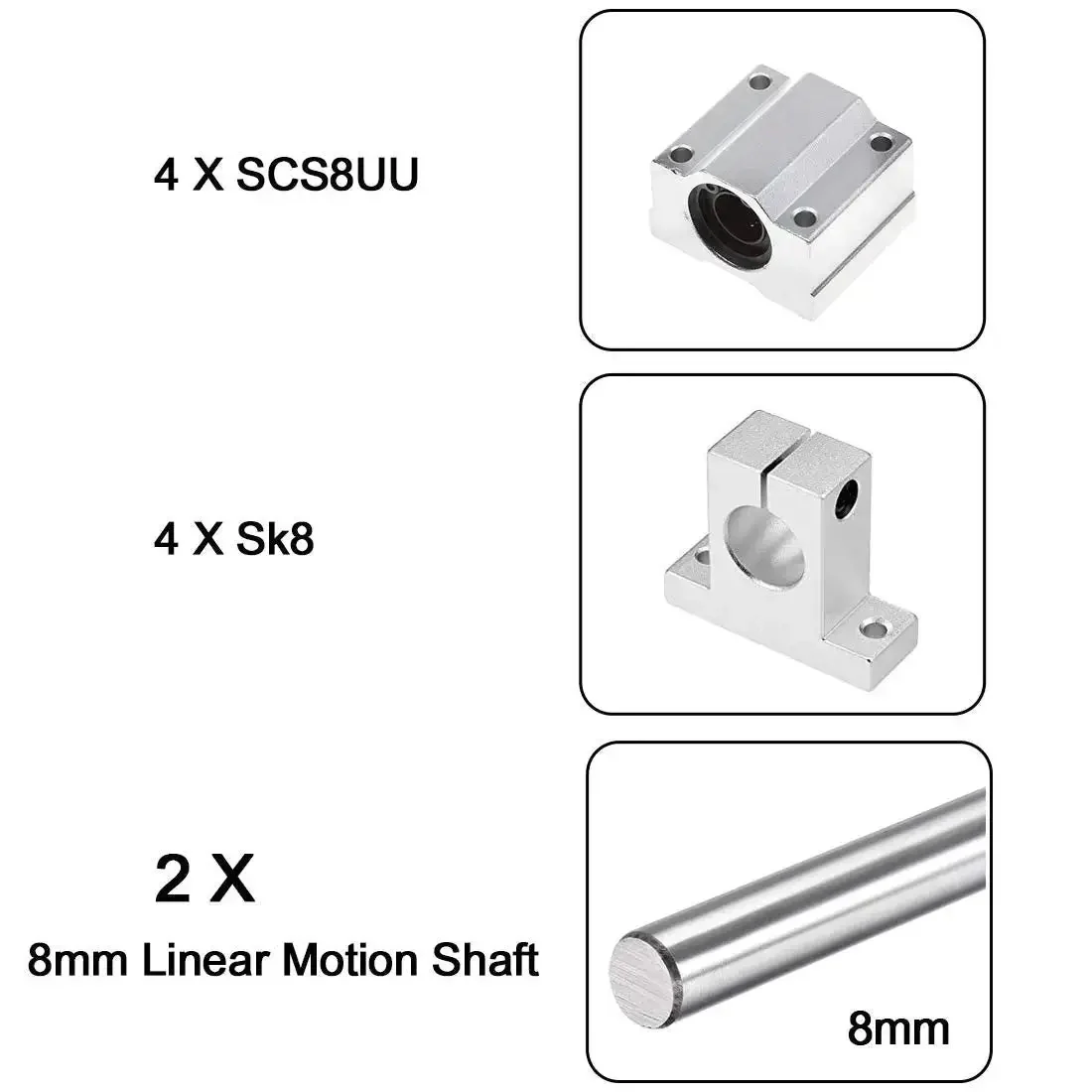 2 Piece 8mm By 300mm Linear Motion Rod Guide Kit With 4 Ball Bearings, 4 Aluminum Rail Supports, And 2 Steel Shafts For DIY 3D Printers CNC Machines And Craft Projects - Image 3
