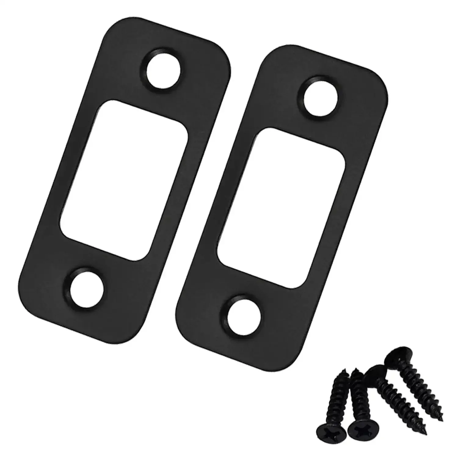 2 Piece Deadbolt Strike Plate Set With Large Hole, Round Corner 1 Inch By 2 And A Quarter Inch Stainless Steel Door Back Plate In Black, Includes Screws, Upgraded Restorer For Easy Install, Waterproof And Rustproof For Beefed Up Security