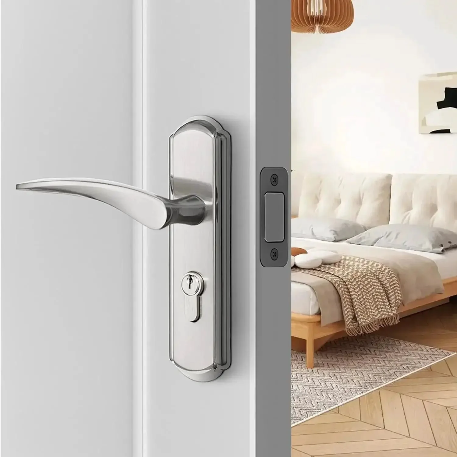 2 Piece Deadbolt Strike Plate Set With Large Hole, Round Corner 1 Inch By 2 And A Quarter Inch Stainless Steel Door Back Plate In Black, Includes Screws, Upgraded Restorer For Easy Install, Waterproof And Rustproof For Beefed Up Security - Image 3