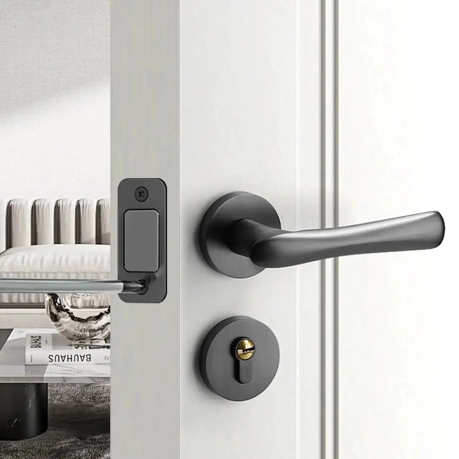 2 Piece Deadbolt Strike Plate Set With Large Hole, Round Corner 1 Inch By 2 And A Quarter Inch Stainless Steel Door Back Plate In Black, Includes Screws, Upgraded Restorer For Easy Install, Waterproof And Rustproof For Beefed Up Security - Image 4