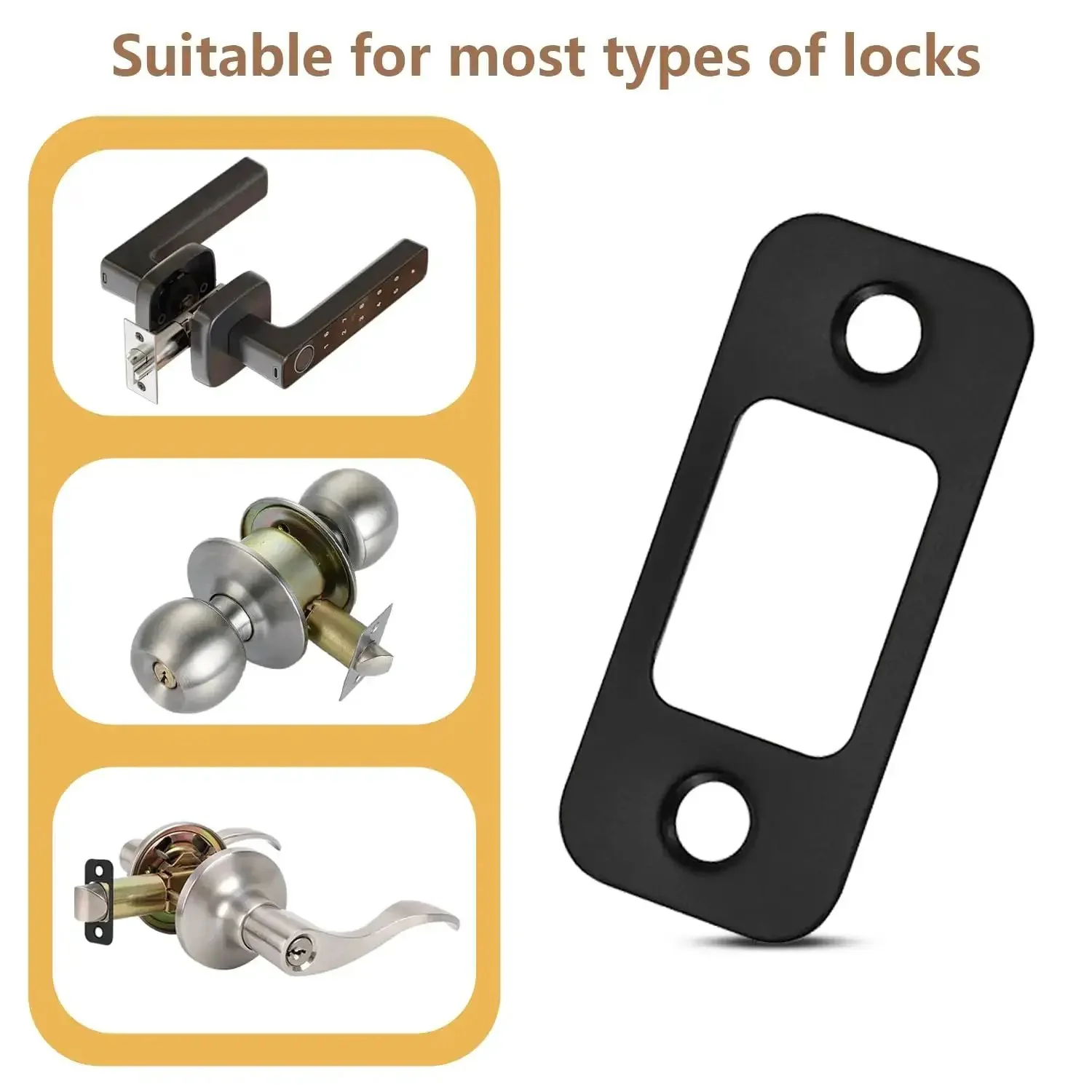 2 Piece Deadbolt Strike Plate Set With Large Hole, Round Corner 1 Inch By 2 And A Quarter Inch Stainless Steel Door Back Plate In Black, Includes Screws, Upgraded Restorer For Easy Install, Waterproof And Rustproof For Beefed Up Security - Image 5