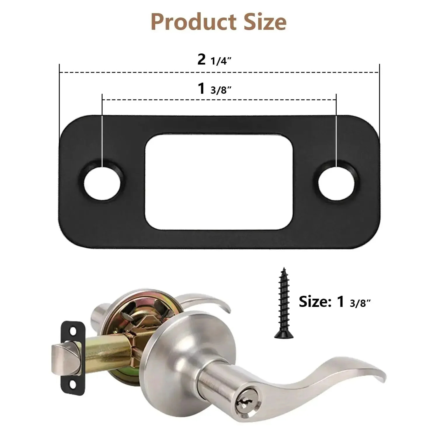 2 Piece Deadbolt Strike Plate Set With Large Hole, Round Corner 1 Inch By 2 And A Quarter Inch Stainless Steel Door Back Plate In Black, Includes Screws, Upgraded Restorer For Easy Install, Waterproof And Rustproof For Beefed Up Security - Image 6