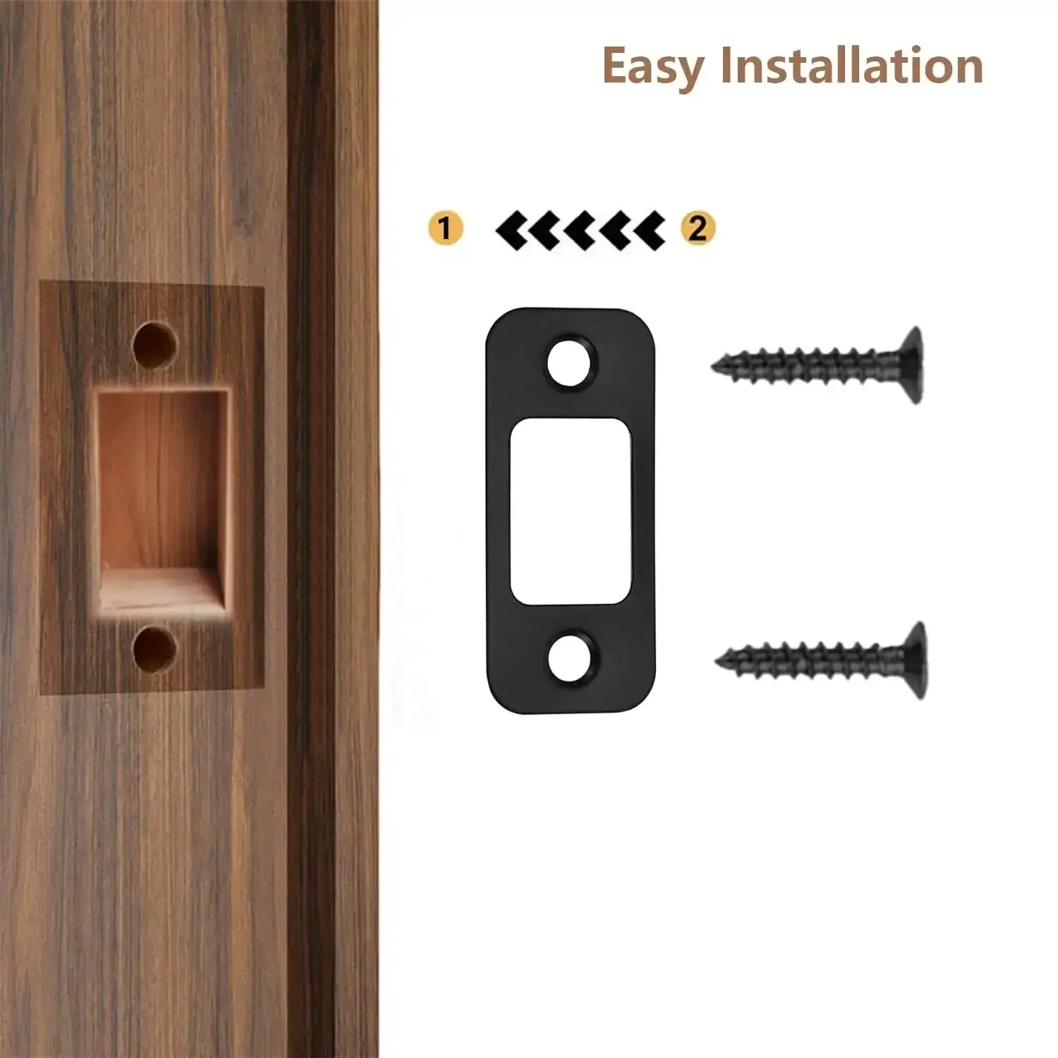 2 Piece Deadbolt Strike Plate Set With Large Hole, Round Corner 1 Inch By 2 And A Quarter Inch Stainless Steel Door Back Plate In Black, Includes Screws, Upgraded Restorer For Easy Install, Waterproof And Rustproof For Beefed Up Security - Image 7