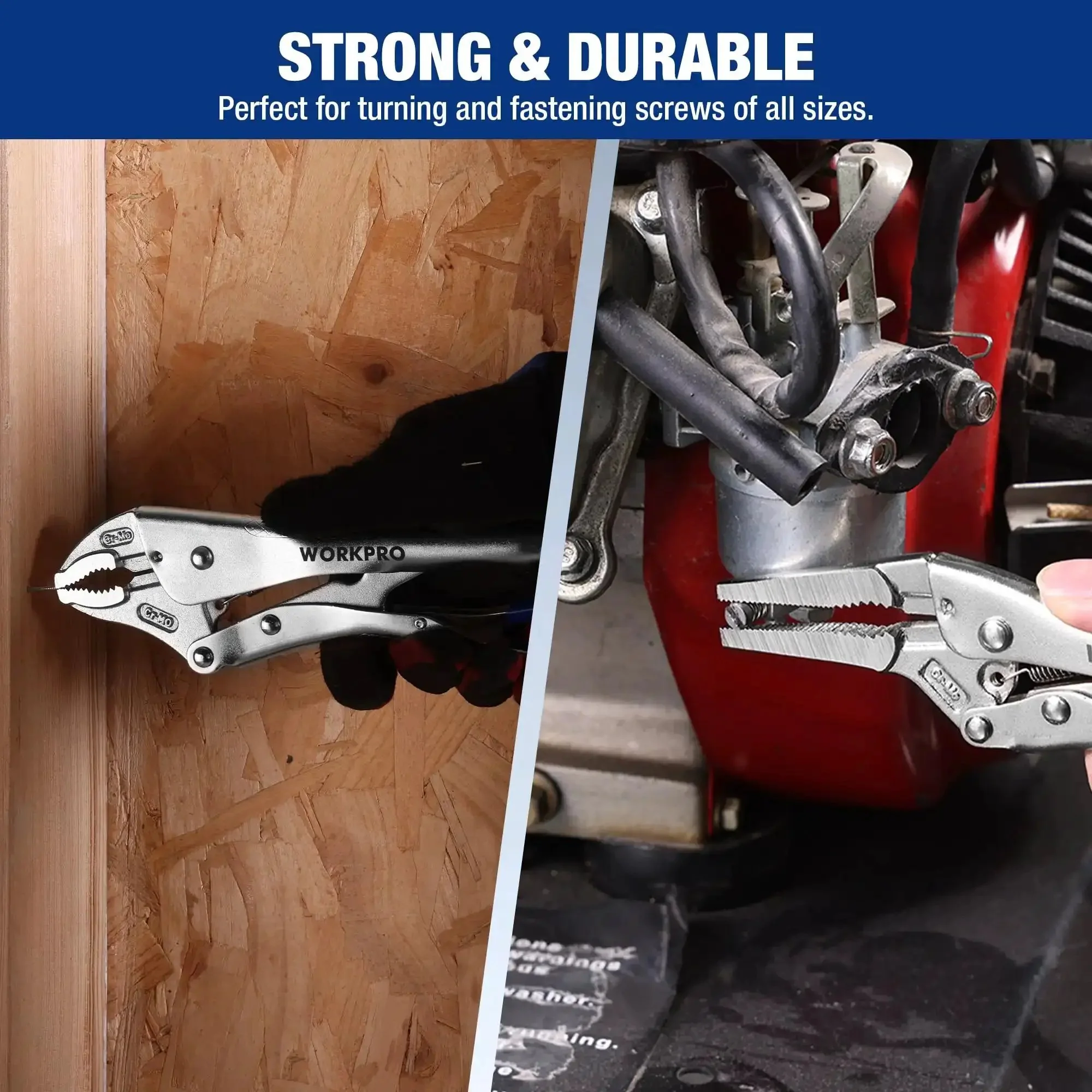 2-Piece Locking Pliers Set With 6.5 Inch Long Nose And 10 Inch Curved Jaw For Boss Grip, CR-MO Steel Construction And Adjustable Screw, Multipurpose Clamp Tool For Auto Repair, Welding, And Home DIY Projects - Image 3