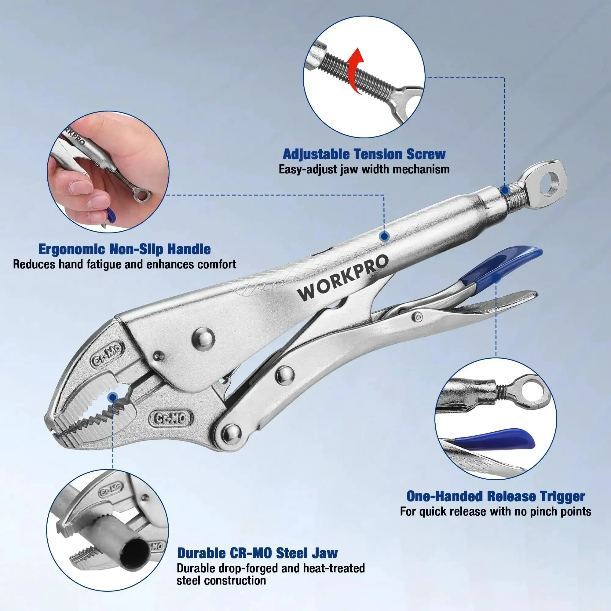 2-Piece Locking Pliers Set With 6.5 Inch Long Nose And 10 Inch Curved Jaw For Boss Grip, CR-MO Steel Construction And Adjustable Screw, Multipurpose Clamp Tool For Auto Repair, Welding, And Home DIY Projects - Image 8
