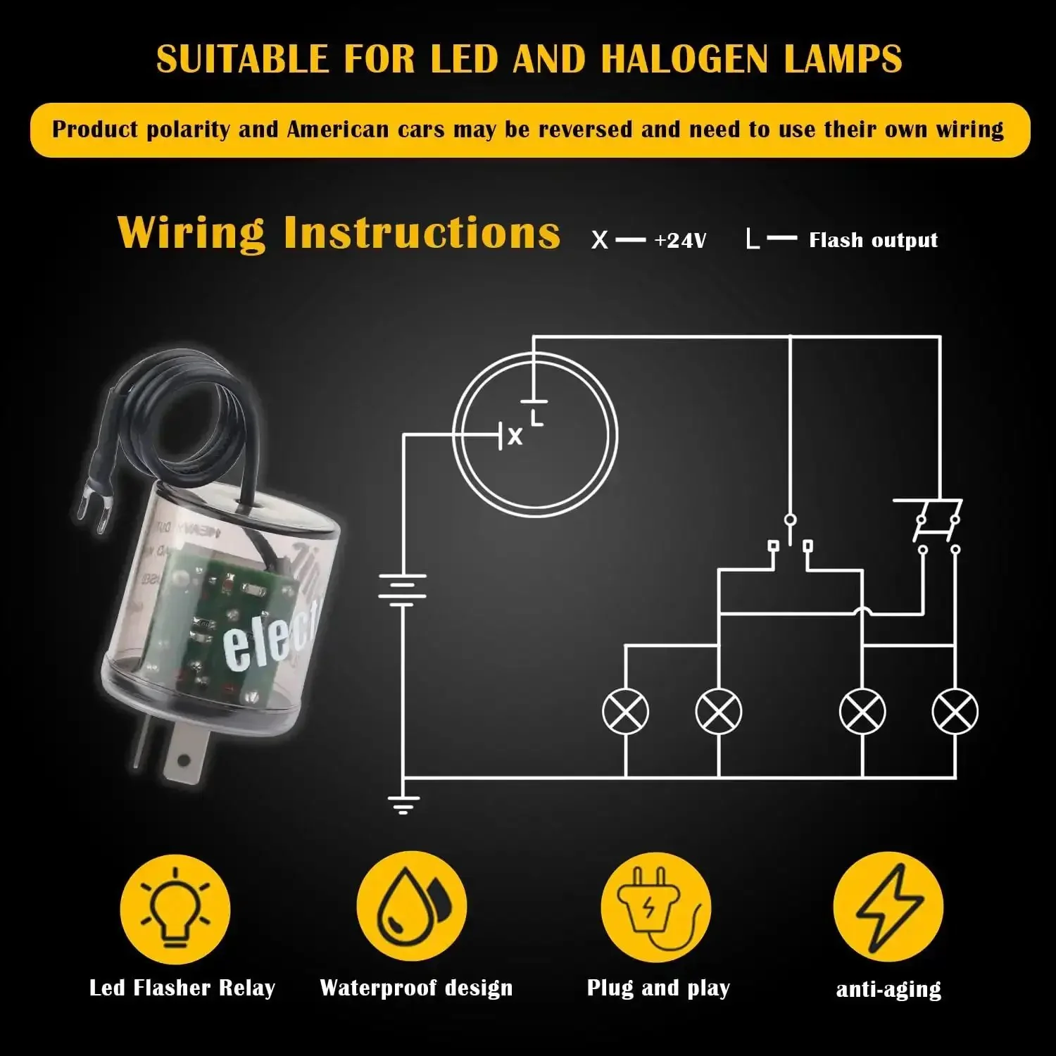 2 Pin LED Flasher Relay With Ground Wire For 12V Cars Trucks And SUVs No Brainer Fix For LED Turn Signal Flickering Universal Blinkers Waterproof ABS Housing 2 Pack - Image 4