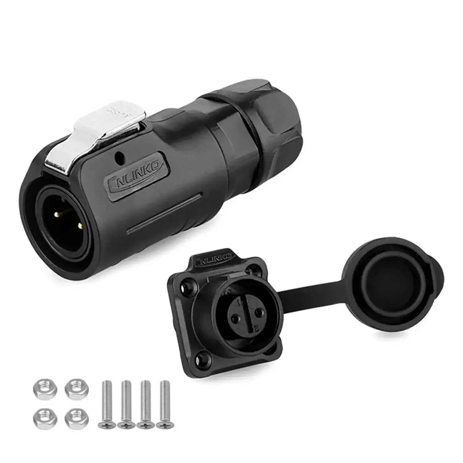 2 Pin M12 Waterproof Panel Mount Connector DC 12V For AV Systems IP68 Rated Plug And Socket, Rugged PBT Plastic Cable End Connector With Tight Seal, Durable Industrial Grade Interface For Outdoor Or Indoor Use