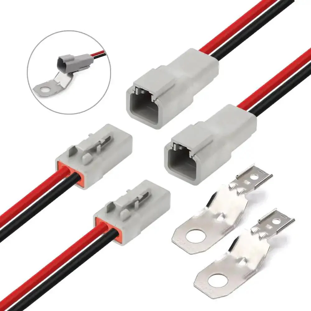2 Pin Waterproof Automotive Connector With 12 AWG Cable Wire 2 Way DT Electrical Plug Wiring Harness For Cars Trucks Boats And LED Work Lights Sealed Male And Female Set Durable Corrosion Resistant 2 Pairs