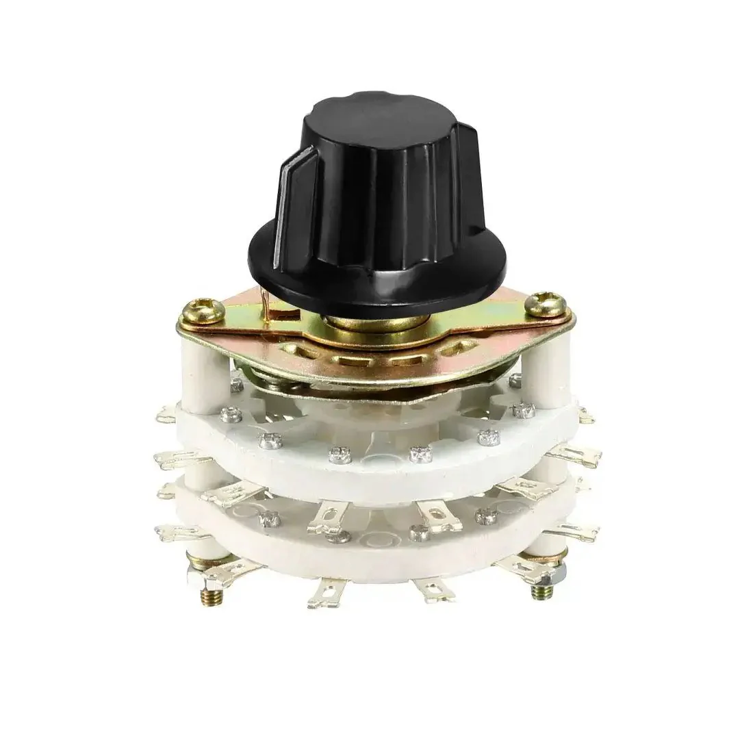 2 Pole 11 Throw 2 Deck Band Channel Rotary Switch Selector With Black Plastic Knob, 24 Pins, 9.7mm Mount Hole, 6mm Shaft, 11.7mm Shaft Length, Mount Nut Included