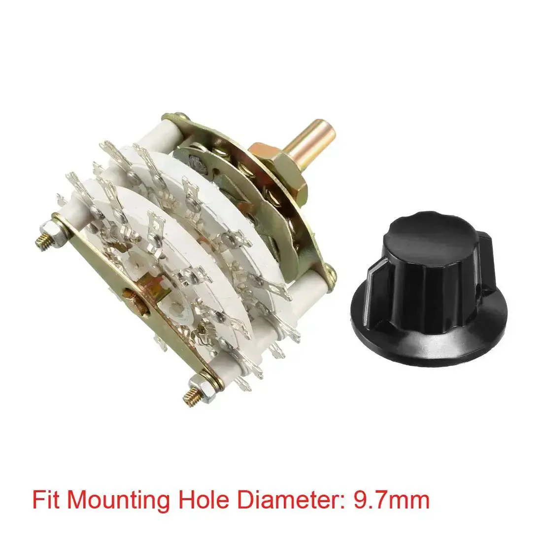2 Pole 11 Throw 2 Deck Band Channel Rotary Switch Selector With Black Plastic Knob, 24 Pins, 9.7mm Mount Hole, 6mm Shaft, 11.7mm Shaft Length, Mount Nut Included - Image 3