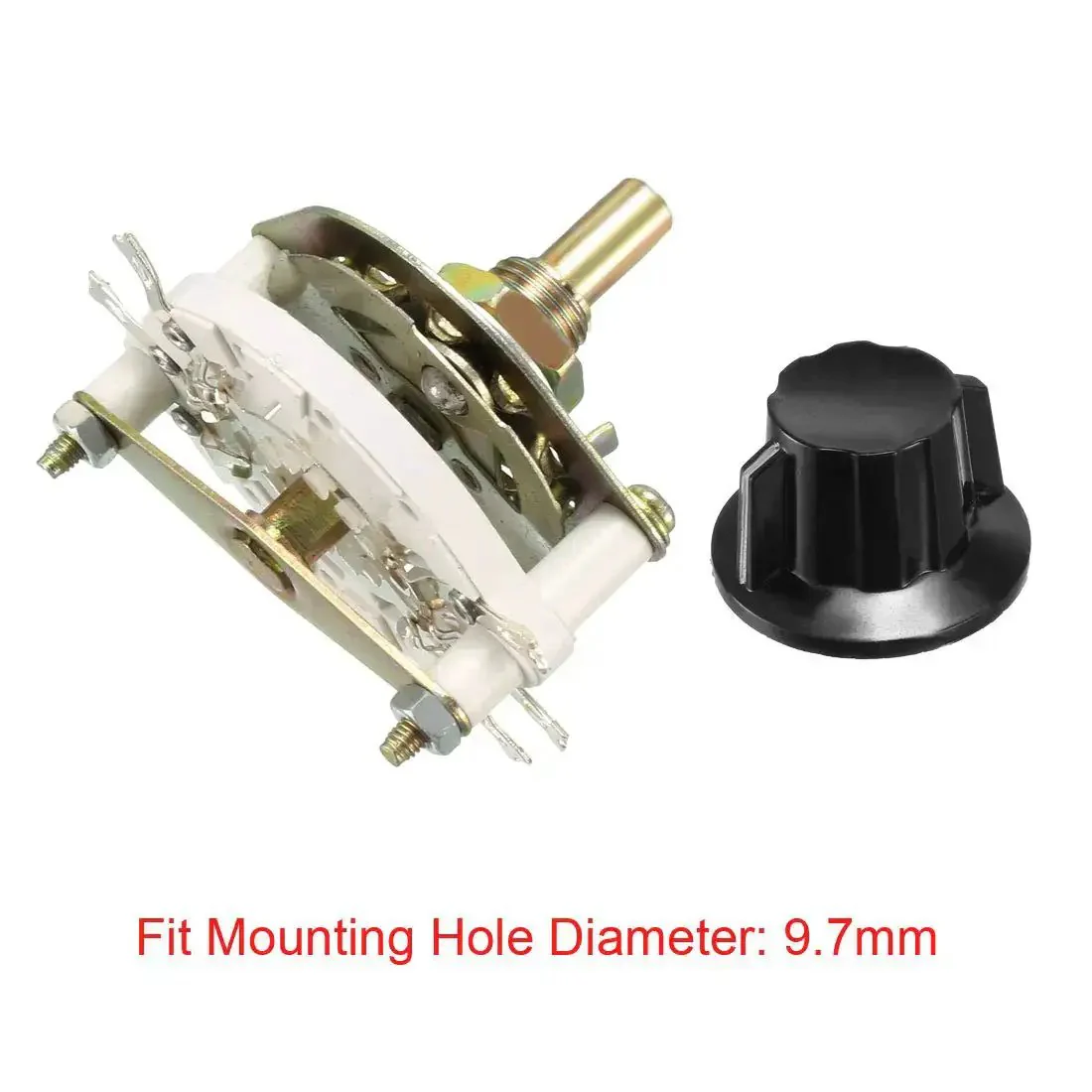 2 Pole 2 Position Band Selector Rotary Switch With Knob, 1 Deck, 6mm Shaft, 9.7mm Mount Hole, 6 Pins, Fits Compact Electronics And DIY Radio Projects Today - Image 3