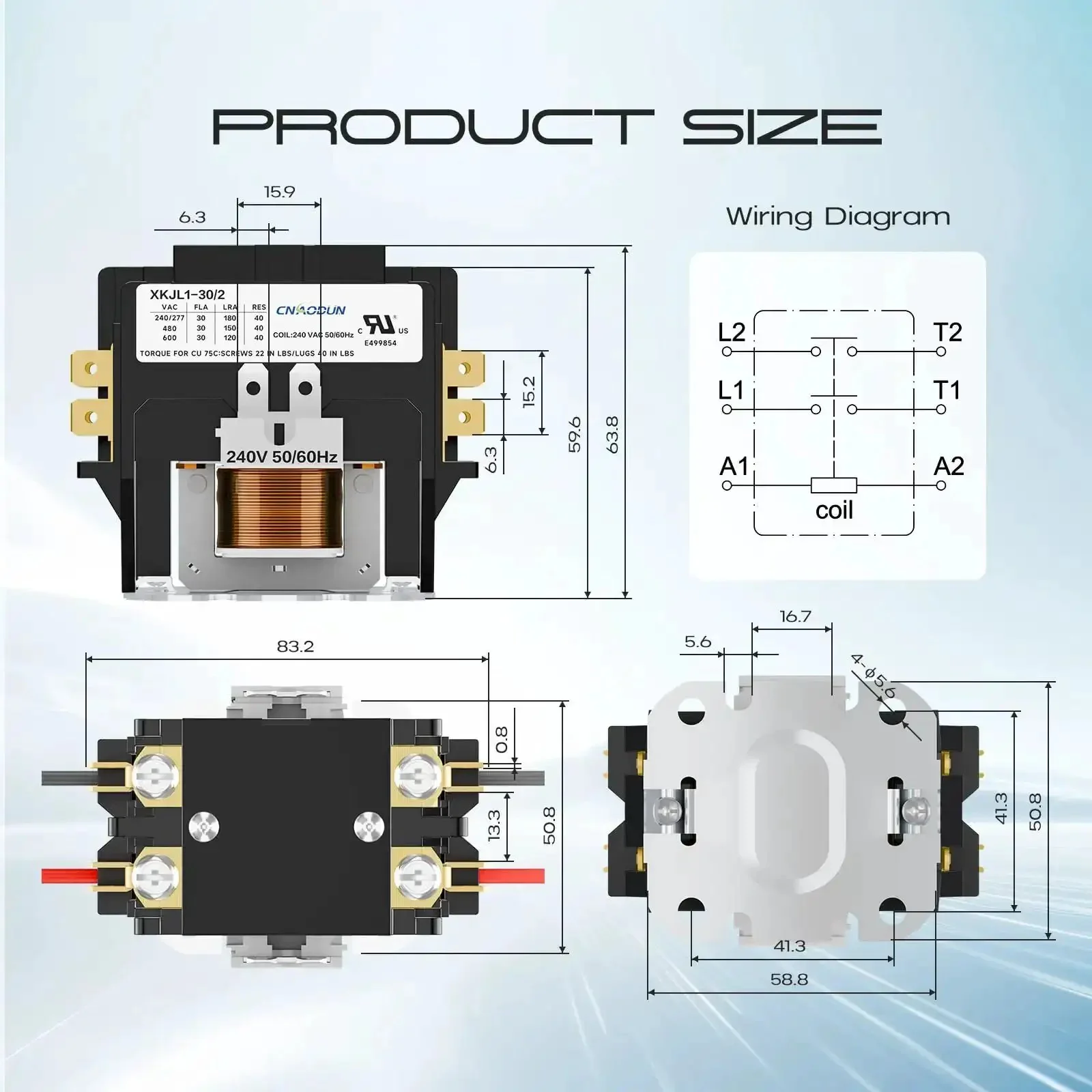 2 Pole 30 Amp 240V HVAC Contactor For Condensers, Compressors, And Heat Pumps, Heavy Duty AC Contactor With 600VAC Rating, Flame Retardant Housing, Reliable Switch For Refrigeration Systems And Air Conditioning - Image 4