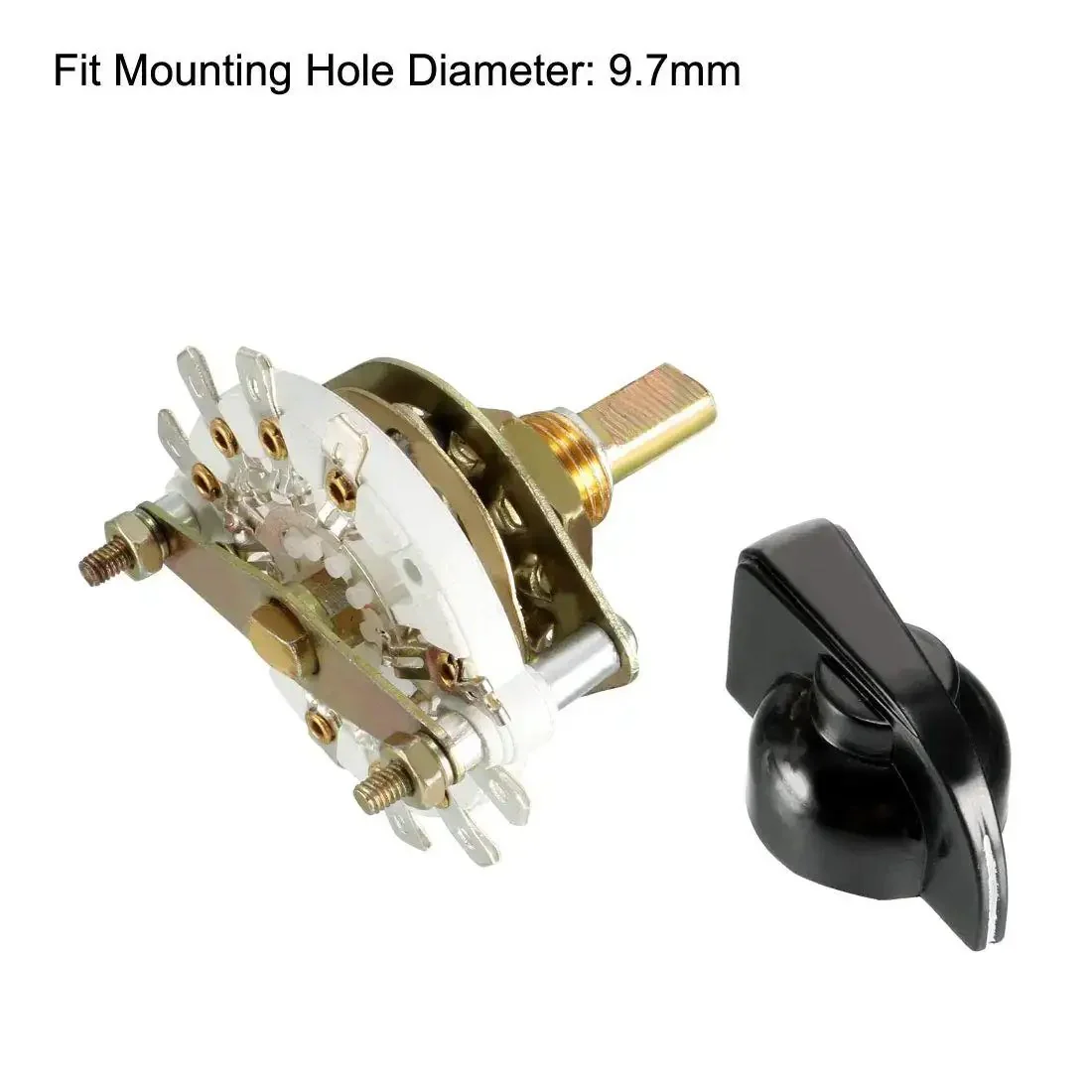 2 Pole 4 Position Rotary Switch With Knob For Band Channel Selection, 1 Deck, 10 Pins, 6mm Shaft, 9.7mm Mount Hole, Black Knob Included, Durable Metal Body, Easy Mounting For DIY Electronics And Audio Projects - Image 3