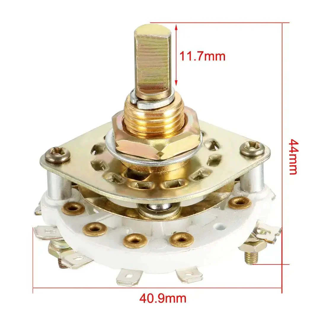 2 Pole 4 Position Rotary Switch With Knob For Band Channel Selection, 1 Deck, 10 Pins, 6mm Shaft, 9.7mm Mount Hole, Black Knob Included, Durable Metal Body, Easy Mounting For DIY Electronics And Audio Projects - Image 4