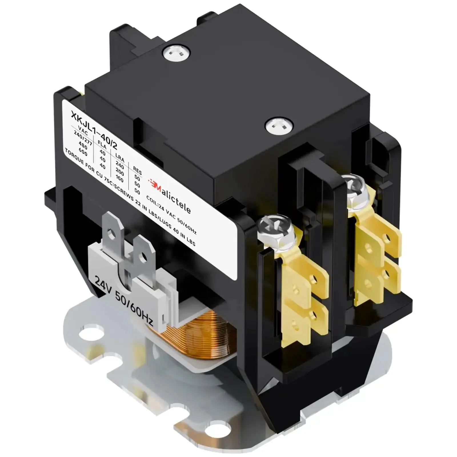 2 Pole 40 Amp 24V AC Contactor For HVAC Outdoor Units And Condensers, Heavy Duty Relay Switch For Compressors And Motors, 50/60Hz, Up To 600VAC, Silver Alloy Contacts And Solid Copper Coil