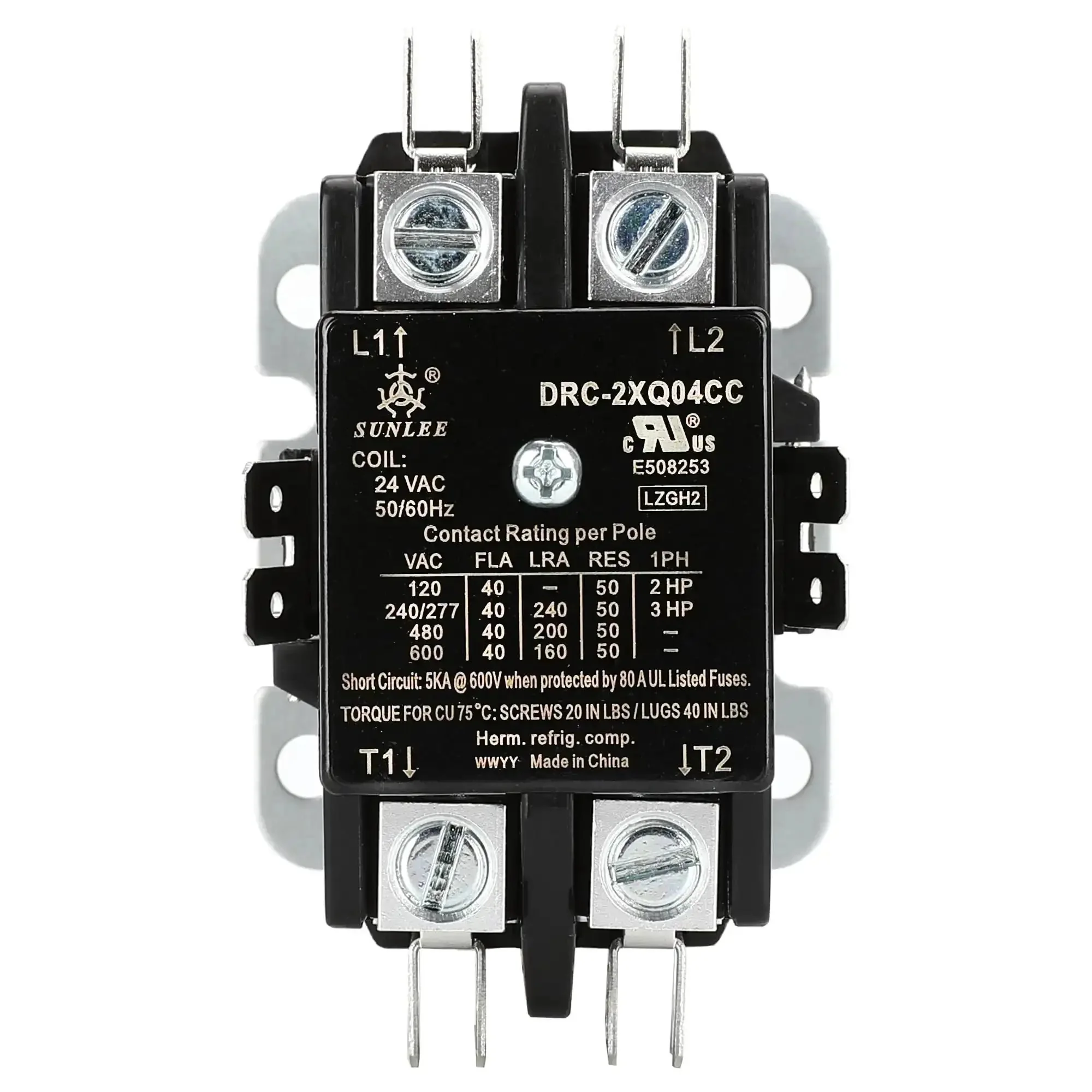 2 Pole 40 Amp AC Definite Purpose Contactor With 24 VAC Coil, Universal Fit, Silver Contacts, Class F 155 C Coil Insulation, UL Recognized, A2L Compliant, Replaces 30A And 40A, Heavy Duty Air Conditioner Condenser - Image 4
