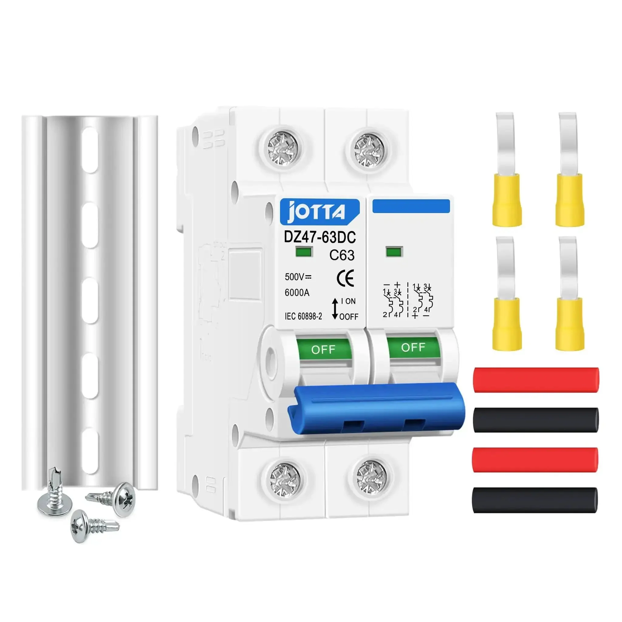 2 Pole 500V 63 Amp DC Circuit Breaker Isolator For Solar PV System With Thermal Magnetic Trip And DIN Rail Mount Rock Solid Reliability Power Protector For Overload And Short Circuit Prevention In Industrial And Info Tech