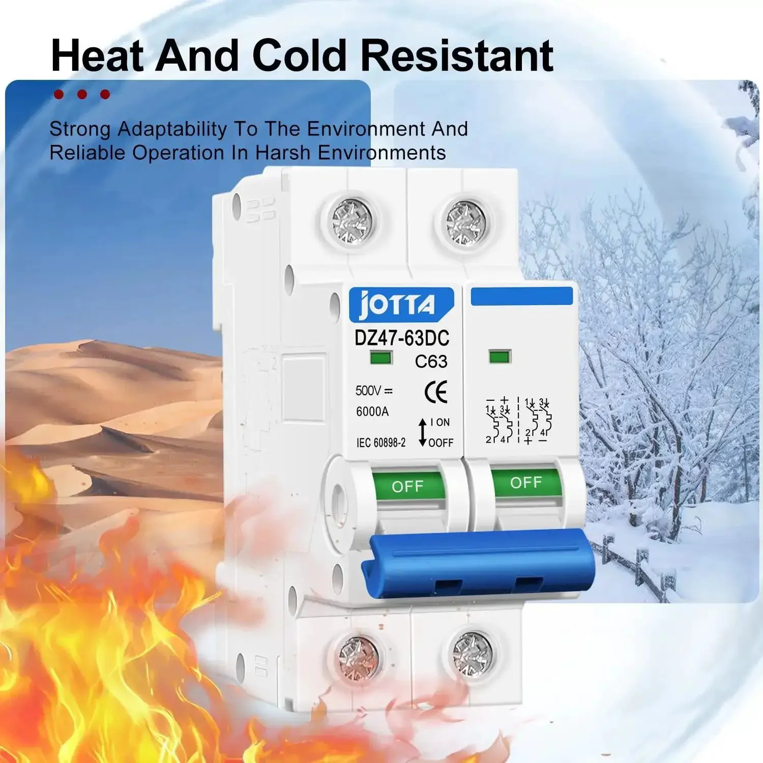 2 Pole 500V 63 Amp DC Circuit Breaker Isolator For Solar PV System With Thermal Magnetic Trip And DIN Rail Mount Rock Solid Reliability Power Protector For Overload And Short Circuit Prevention In Industrial And Info Tech - Image 2