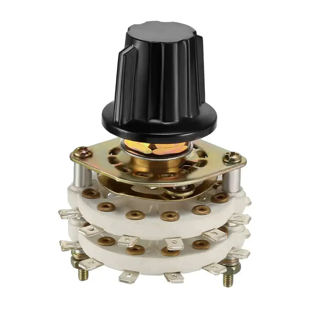 2 Pole 8 Position 2 Deck Band Channel Rotary Switch With Knob, 18 Pin, 9.7mm Mount Hole, 6mm Shaft, 11.7mm Shaft Length, Black Plastic Knob, Gear For Electronics Makers