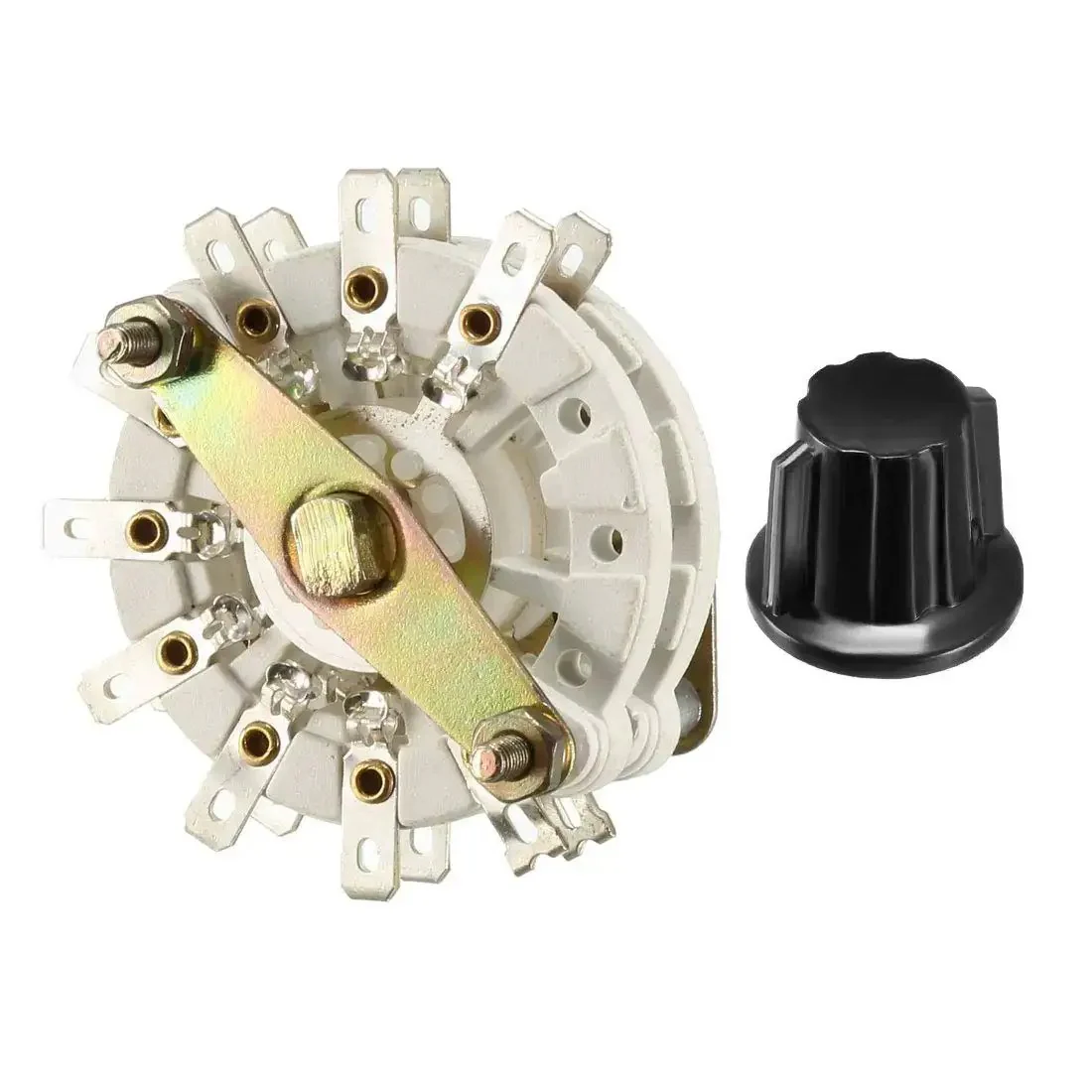 2 Pole 8 Position 2 Deck Band Channel Rotary Switch With Knob, 18 Pin, 9.7mm Mount Hole, 6mm Shaft, 11.7mm Shaft Length, Black Plastic Knob, Gear For Electronics Makers - Image 2