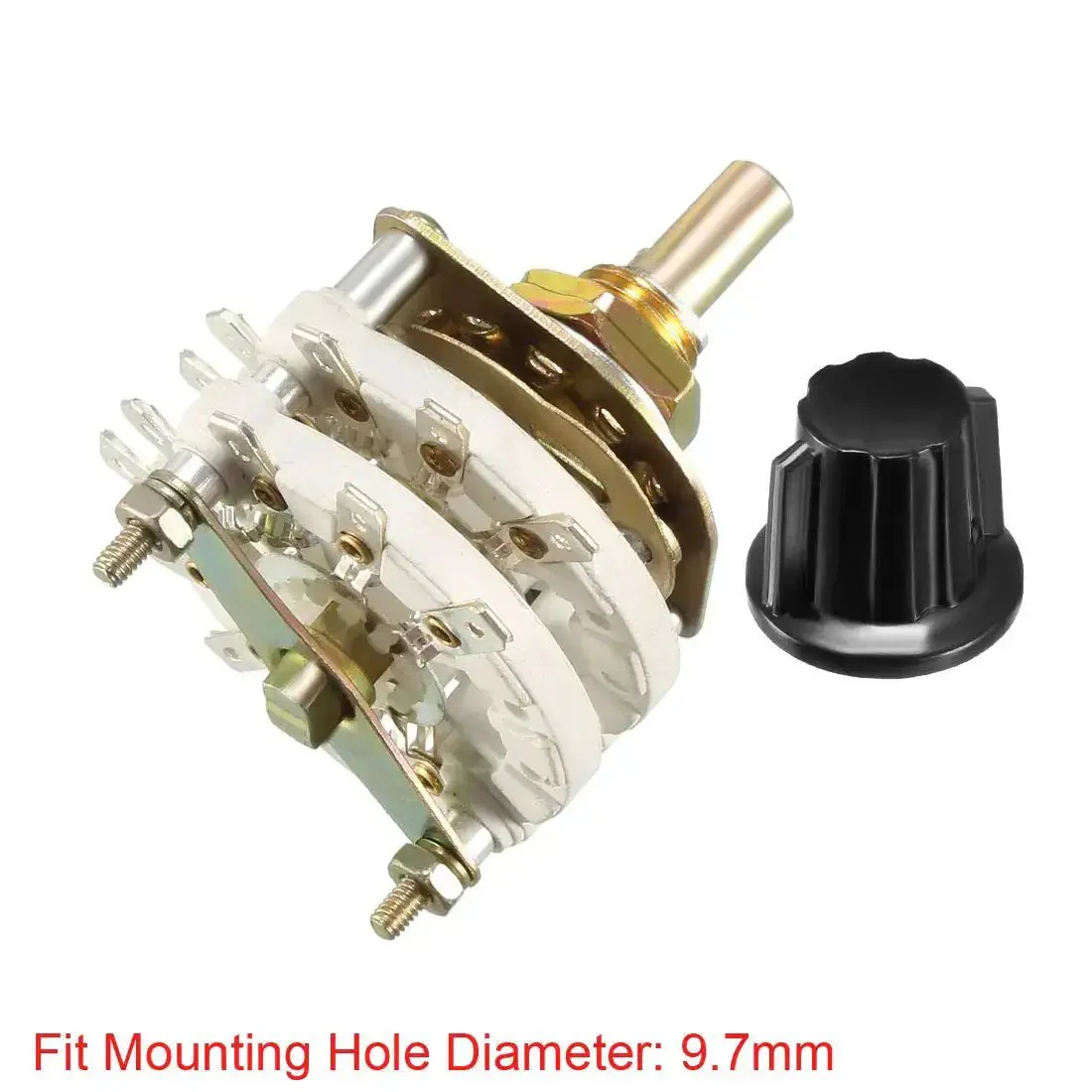 2 Pole 8 Position 2 Deck Band Channel Rotary Switch With Knob, 18 Pin, 9.7mm Mount Hole, 6mm Shaft, 11.7mm Shaft Length, Black Plastic Knob, Gear For Electronics Makers - Image 3