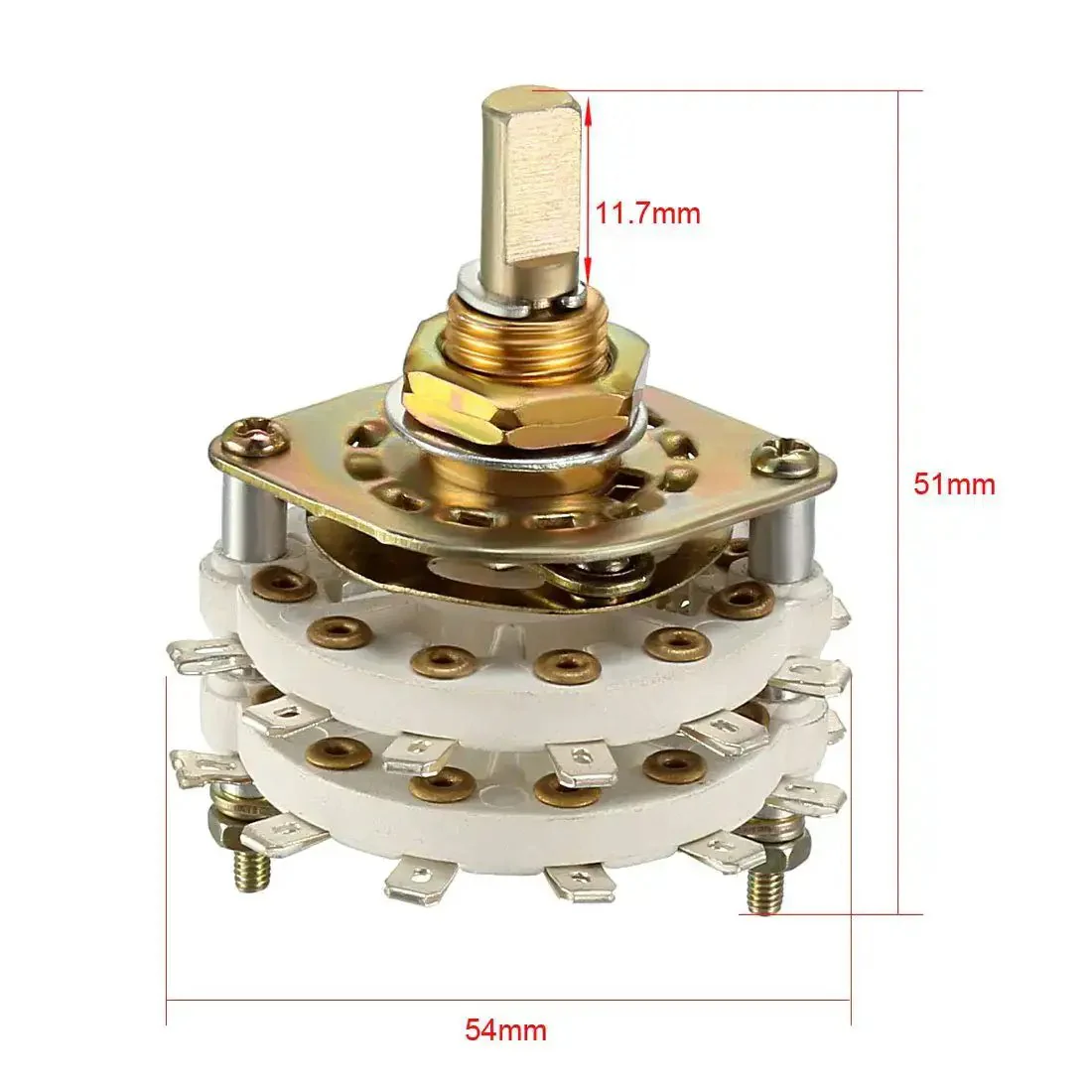 2 Pole 8 Position 2 Deck Band Channel Rotary Switch With Knob, 18 Pin, 9.7mm Mount Hole, 6mm Shaft, 11.7mm Shaft Length, Black Plastic Knob, Gear For Electronics Makers - Image 4