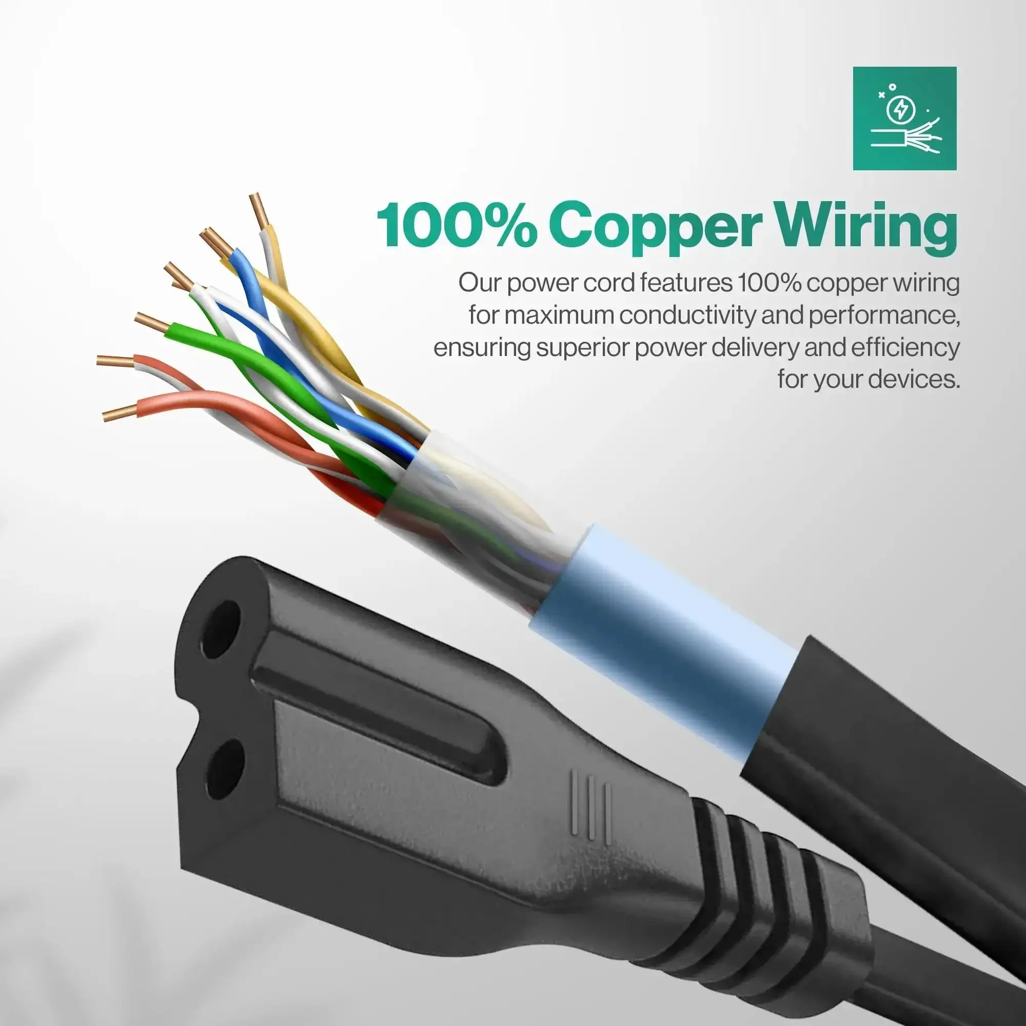 2 Prong Polarized 5Ft C7 Power Cord Replacement For TVs PS1 PS2 Sewing Machines Audio Gear And More Safe Heavy Duty AC Cable With Polarized Plug For Wide Range Of Devices - Image 3
