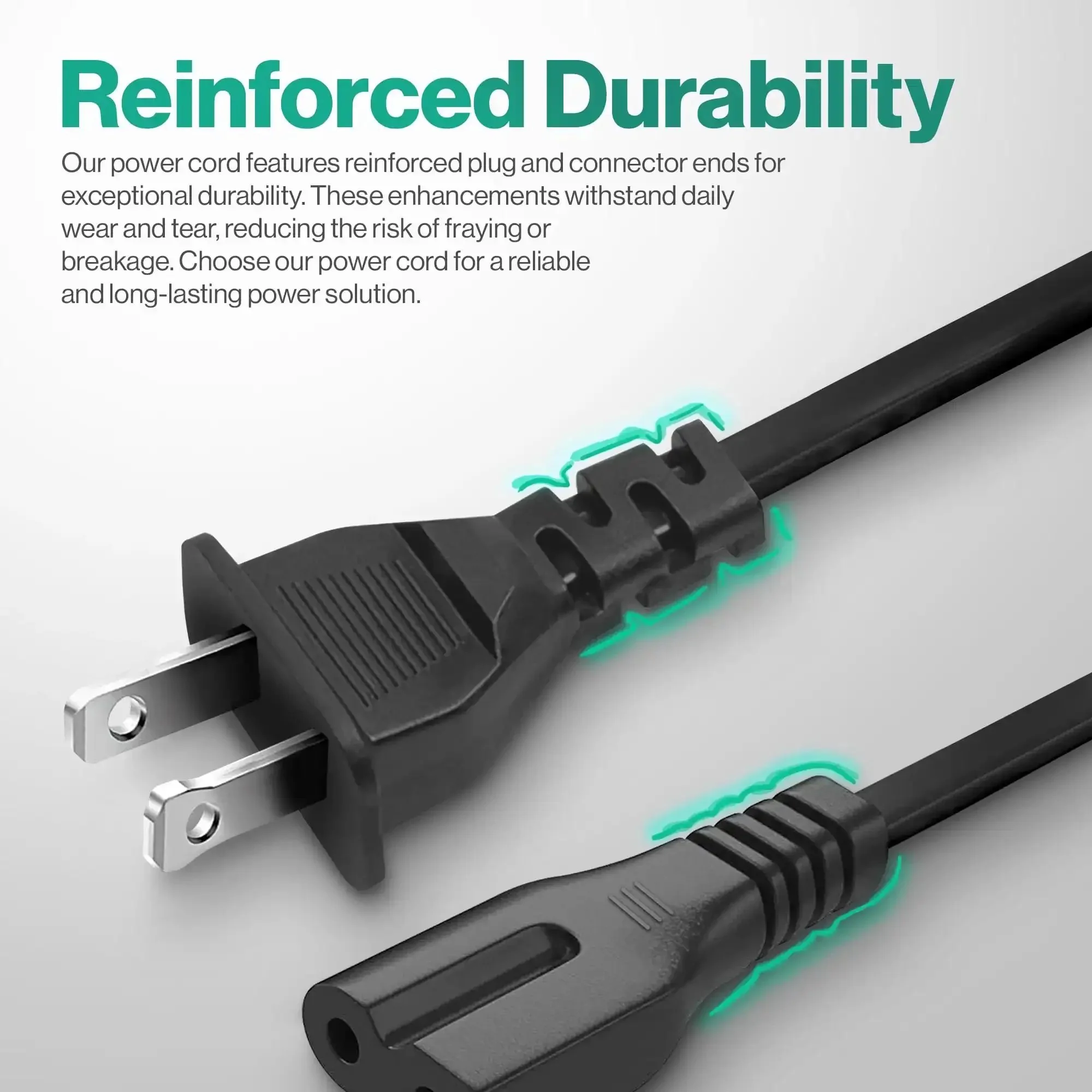 2 Prong Polarized 5Ft C7 Power Cord Replacement For TVs PS1 PS2 Sewing Machines Audio Gear And More Safe Heavy Duty AC Cable With Polarized Plug For Wide Range Of Devices - Image 4