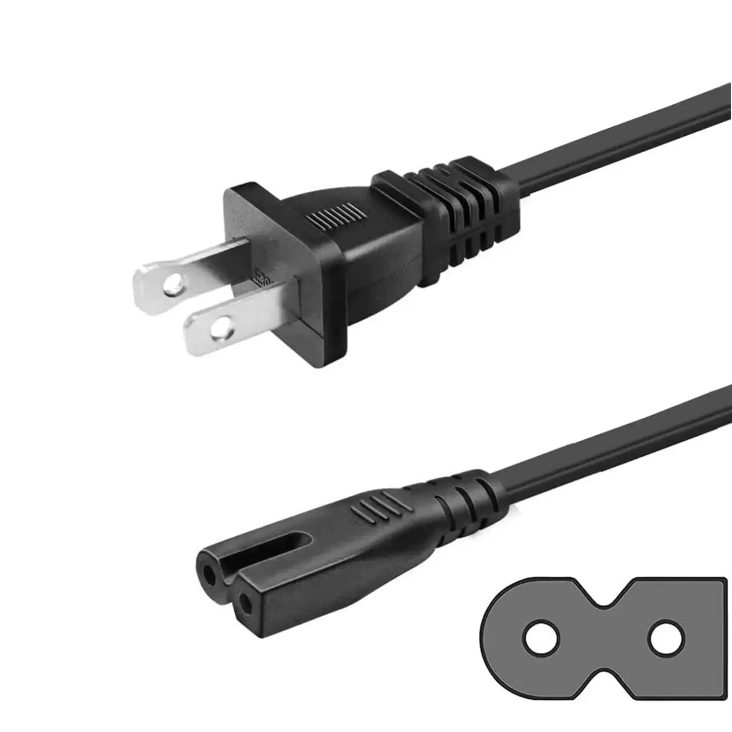 2 Prong Polarized AC Power Cord Replacement For HDTVs And Audio Gear, 6.5 Ft Long, Compatible With Cable Boxes, Routers, Sound Bars, Gaming Consoles, And More, Durable, Safe, Easy Plug In For Quick Setup