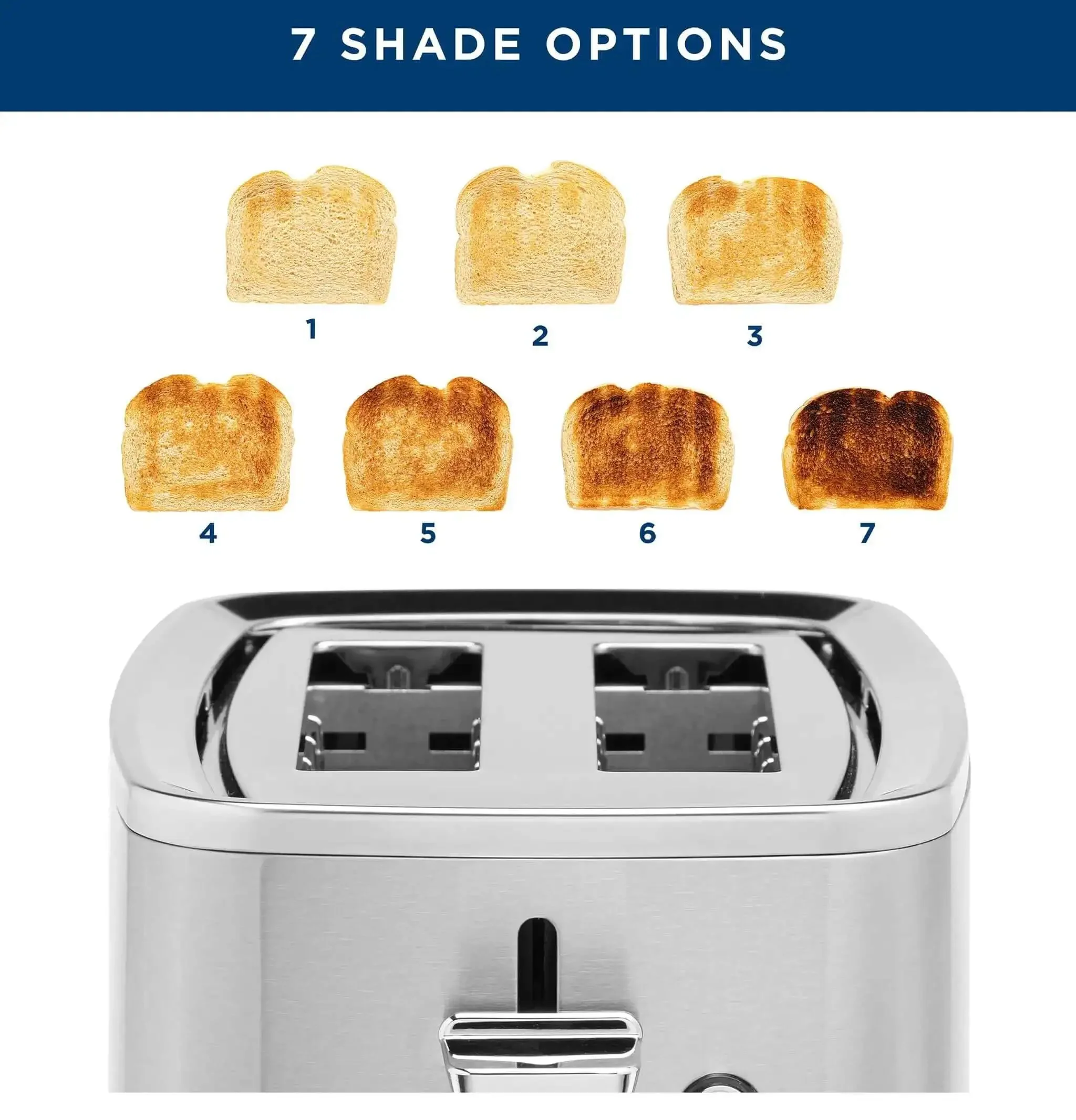 2 Slice Stainless Steel Toaster With Extra Wide Slots For Bagels, Bread, Waffles And More, 7 Shade Settings From Light To Dark, Removable Crumb Tray, 850 Watts, Big On Performance For Any Kitchen - Image 6