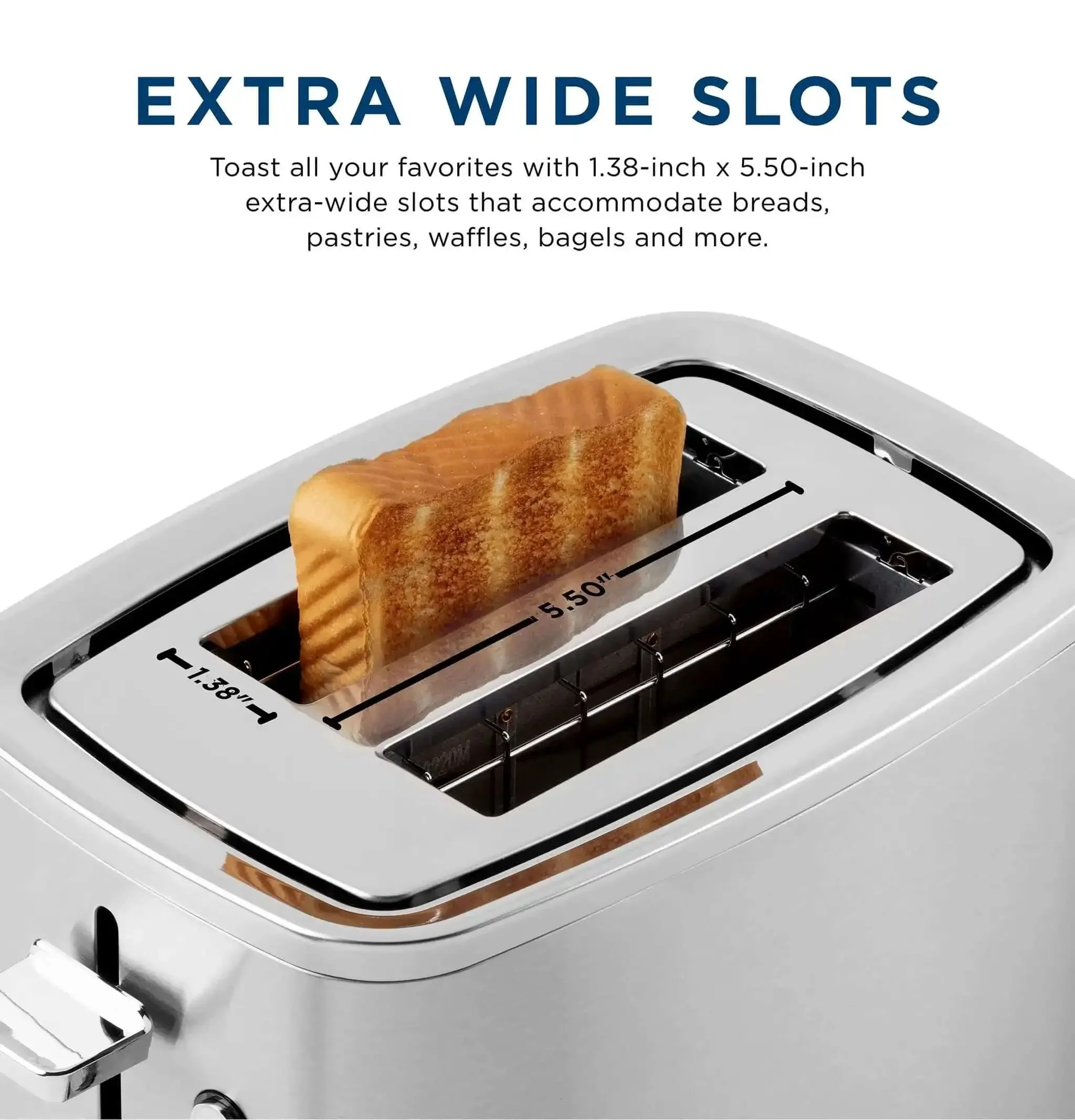 2 Slice Stainless Steel Toaster With Extra Wide Slots For Bagels, Bread, Waffles And More, 7 Shade Settings From Light To Dark, Removable Crumb Tray, 850 Watts, Big On Performance For Any Kitchen - Image 7