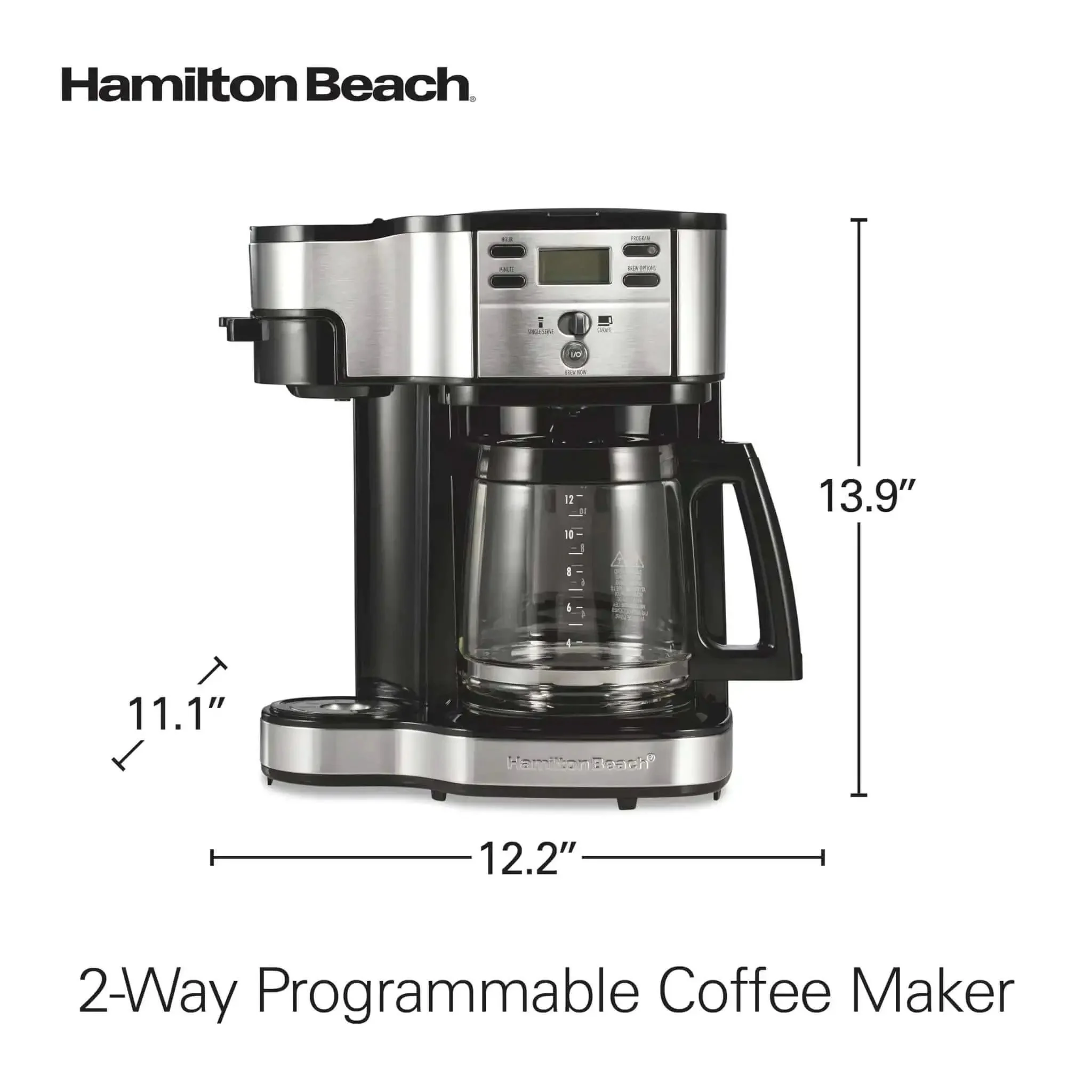 2 Way Programmable Coffee Maker With Single Serve And 12 Cup Glass Carafe Black With Stainless Steel Accents Easy Scoop For Quick Single Cup Or Full Pot Brew And Travel Mug Friendly - Image 2