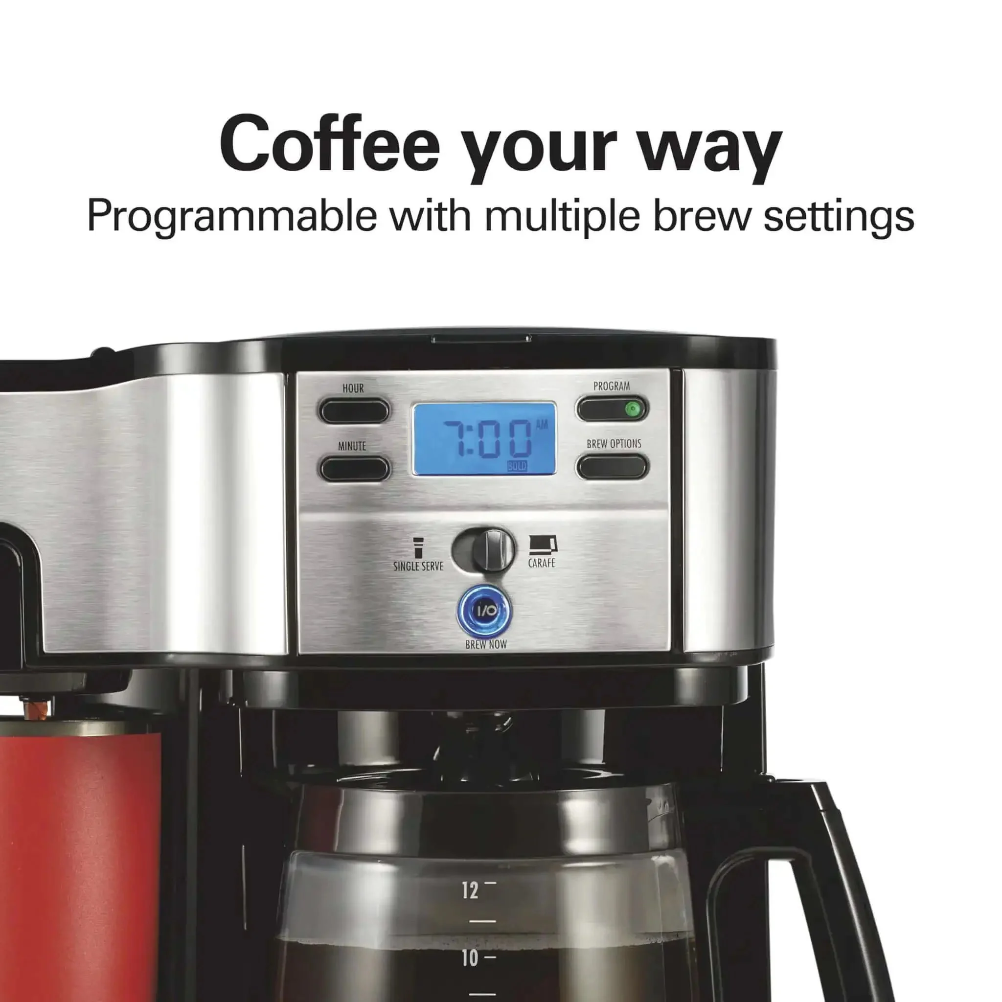 2 Way Programmable Coffee Maker With Single Serve And 12 Cup Glass Carafe Black With Stainless Steel Accents Easy Scoop For Quick Single Cup Or Full Pot Brew And Travel Mug Friendly - Image 4