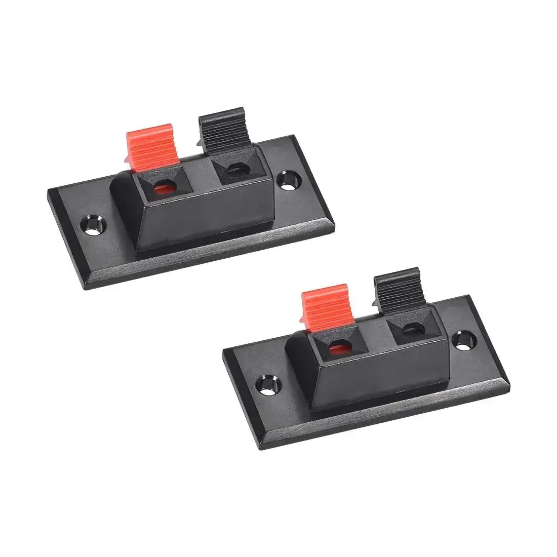 2 Way Spring Speaker Terminal Clip Push Release Connector, 2Pcs, 2-Position Wire Terminal Block for Speakers, AWG24-16 Cable, Red Black Polarity, Solid Connection, Easy Hookup
