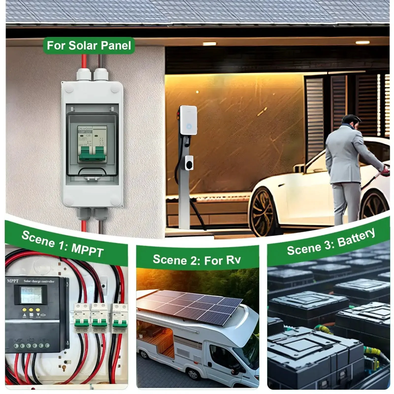 20 Amp DC Solar Breaker Miniature Circuit Breaker Solar Disconnect Switch 1000V DC and 400V AC 2 Pole MCB for PV UPS RV Battery DIN Rail Mount With Arc Extinguishing Magnet and UV Resistant PA Case - Image 3