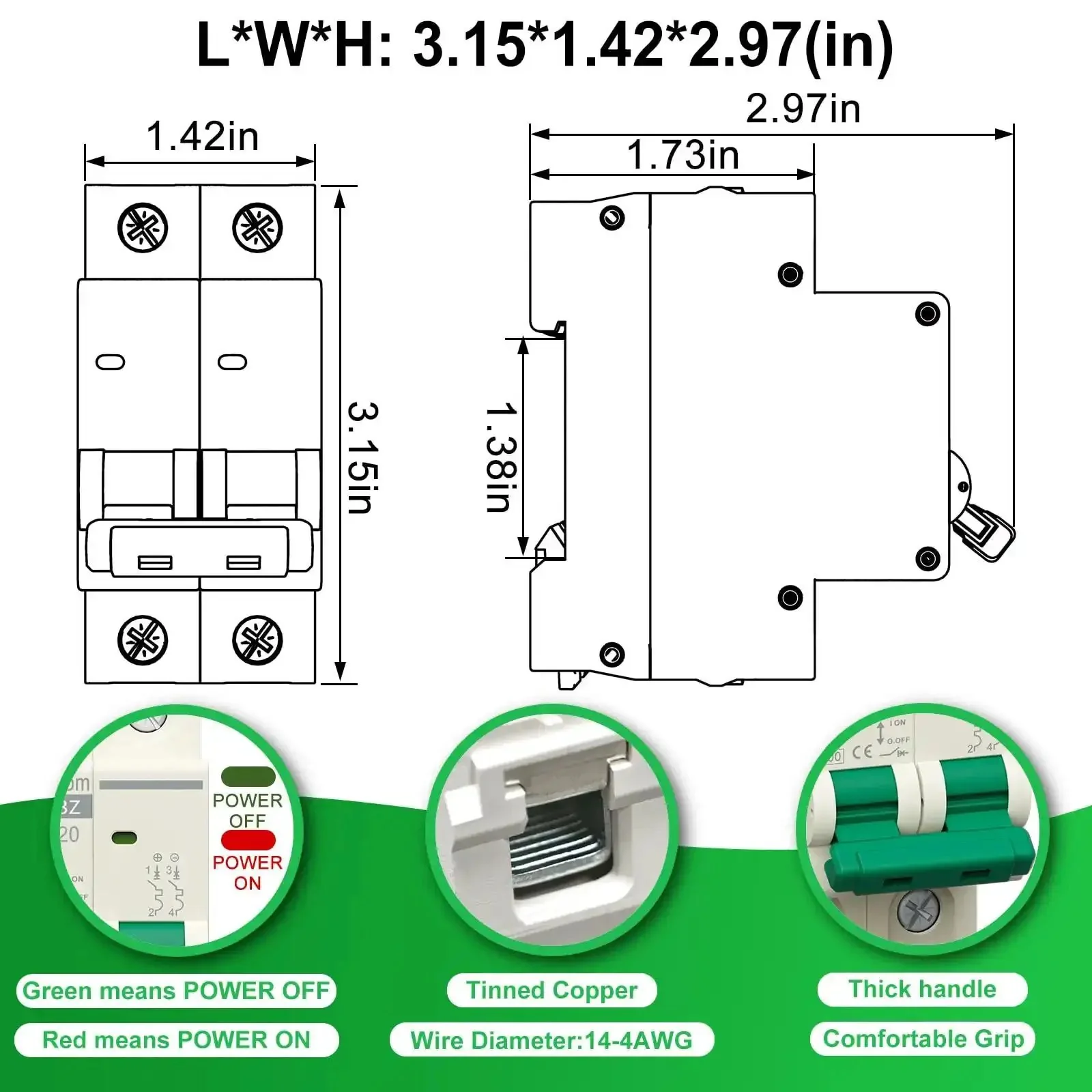 20 Amp DC Solar Breaker Miniature Circuit Breaker Solar Disconnect Switch 1000V DC and 400V AC 2 Pole MCB for PV UPS RV Battery DIN Rail Mount With Arc Extinguishing Magnet and UV Resistant PA Case - Image 5
