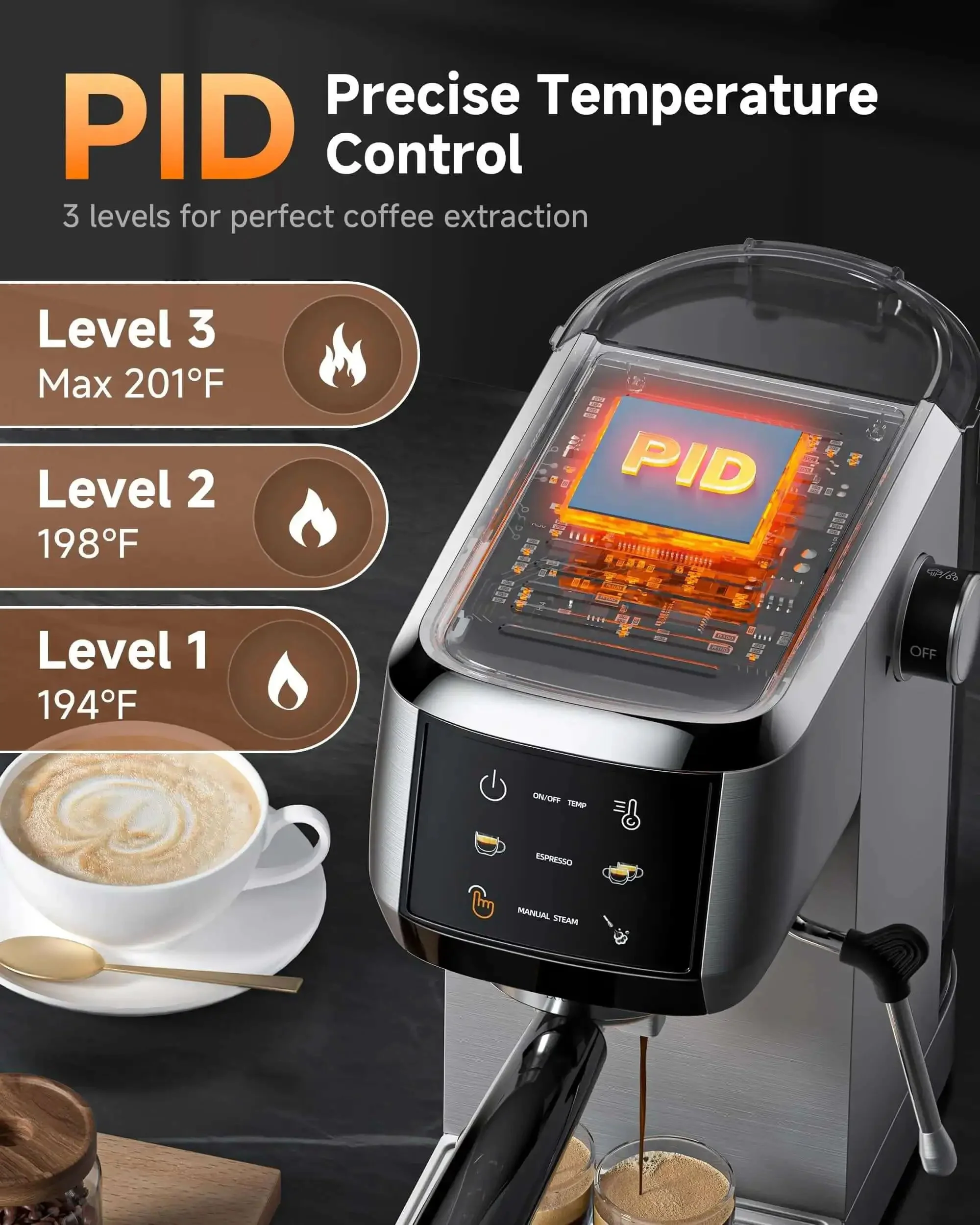 20 Bar Espresso Machine With Milk Frother For Rich Crema At Home, Lightning Fast 30 Second Preheat, 1350W High Pressure Coffee Maker For Cappuccino Latte Mocha, Compact Stainless Steel With 44 Oz Water Tank, Your Perfect Home Barista - Image 7