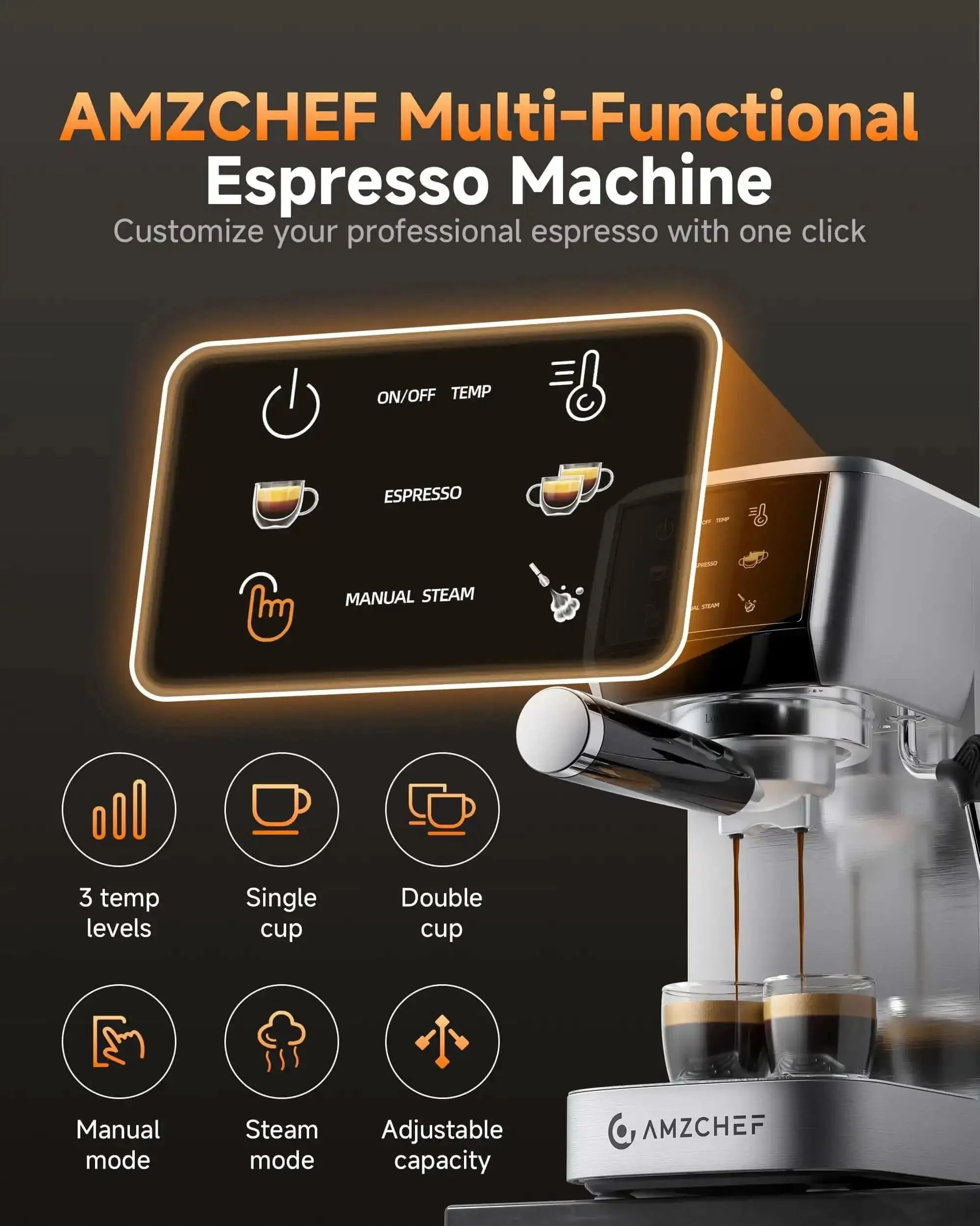 20 Bar Espresso Machine With Milk Frother For Rich Crema At Home, Lightning Fast 30 Second Preheat, 1350W High Pressure Coffee Maker For Cappuccino Latte Mocha, Compact Stainless Steel With 44 Oz Water Tank, Your Perfect Home Barista - Image 8