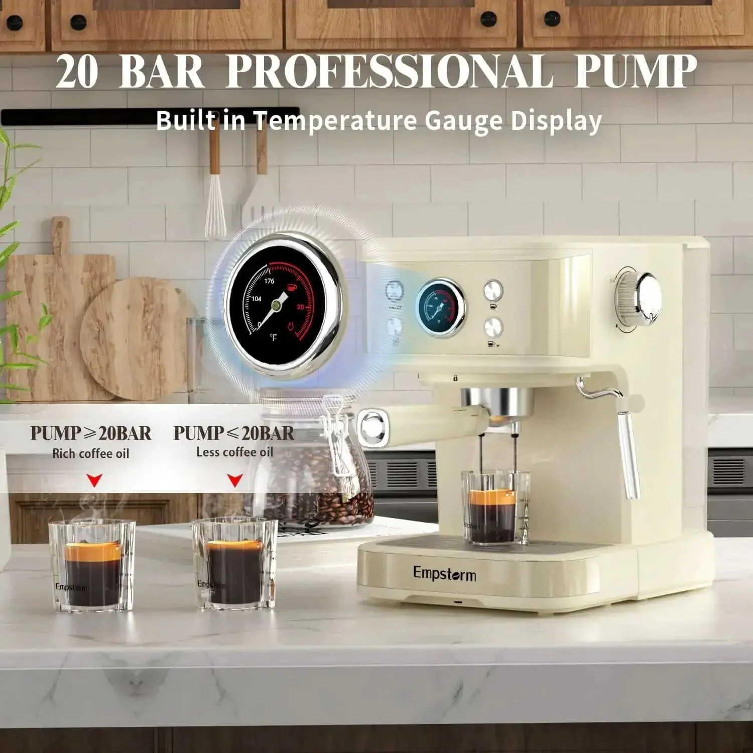 20 Bar Espresso Machine With Milk Frother Steam Wand For Latte And Cappuccino 2 In 1 Espresso Maker Powder And Capsule Portafilter 50 Oz Removable Water Tank White Home Coffee Maker - Image 7