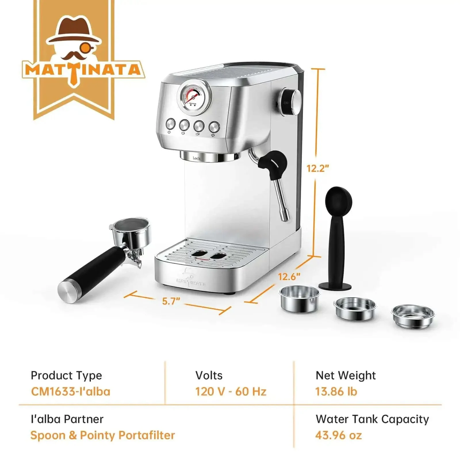 20 Bar Espresso Machine With Professional 10mm Milk Frother Steam Wand Stainless Steel Coffee Maker For Home Use Barista Grade Removable 49oz Water Tank Ideal For Cappuccino And Latte Creations - Image 2