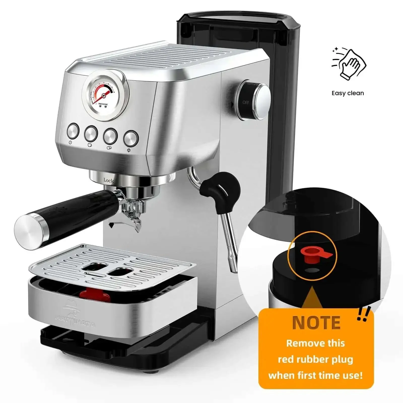 20 Bar Espresso Machine With Professional 10mm Milk Frother Steam Wand Stainless Steel Coffee Maker For Home Use Barista Grade Removable 49oz Water Tank Ideal For Cappuccino And Latte Creations - Image 4