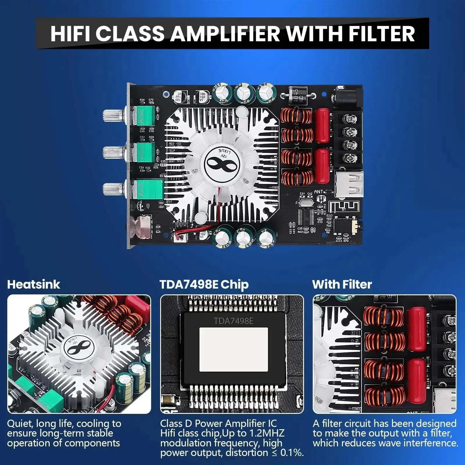 2.0 Channel Bluetooth 5.0 Power Amplifier Board With Dual TDA7498E Chips, 160W Per Channel, Stereo Mini Amplifier Module, USB And AUX Inputs, TB Terminal Block, DC 15 to 36V, Ideal For Home Speakers With Clean, Powerful Sound - Image 7