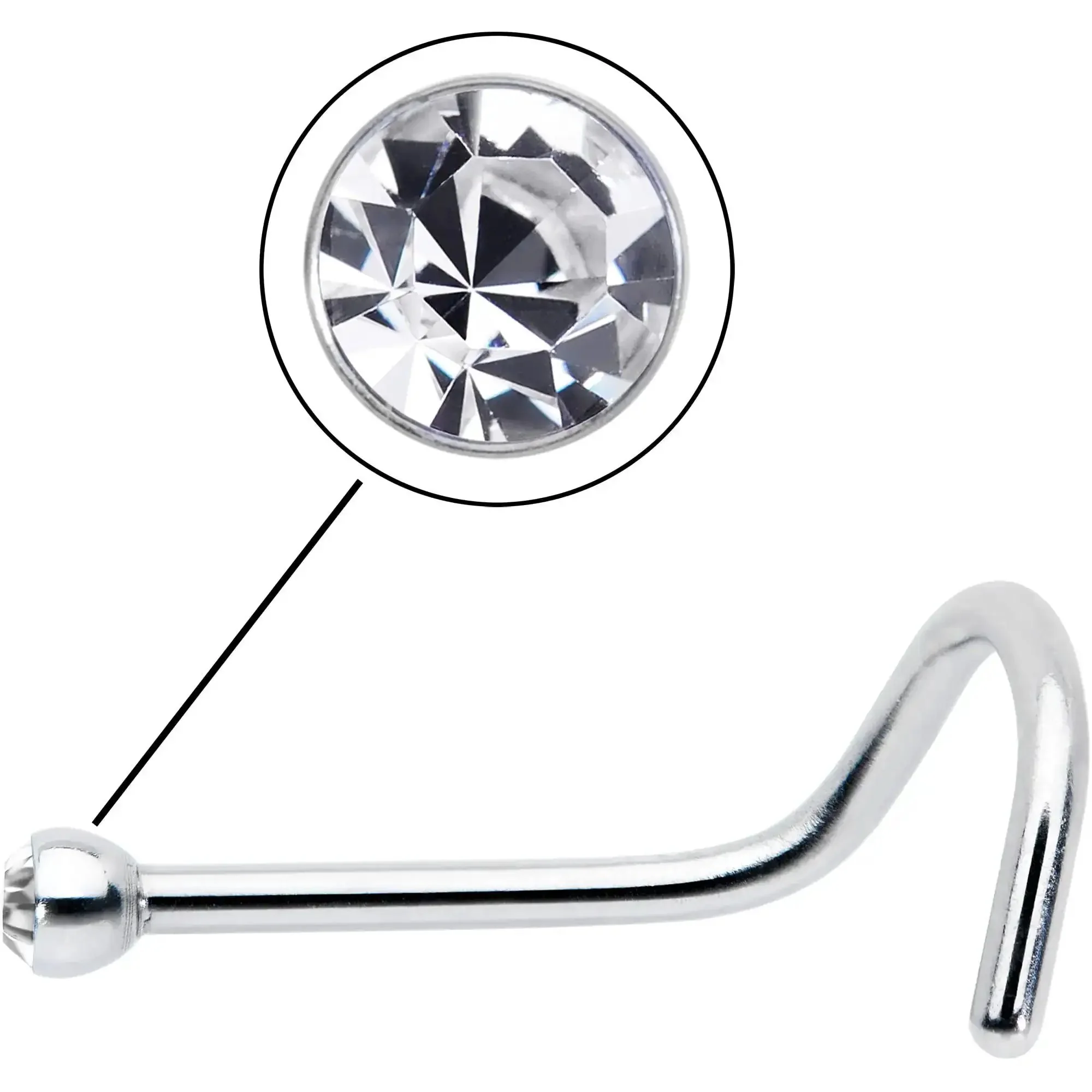 20 Gauge Nose Stud In Stainless Steel 316L With Clear Accent Micro Screw Head, 6mm Length, One Quarter Inch, 0.8mm Diameter, Durable Nostril Jewelry For Everyday Wear - Image 7