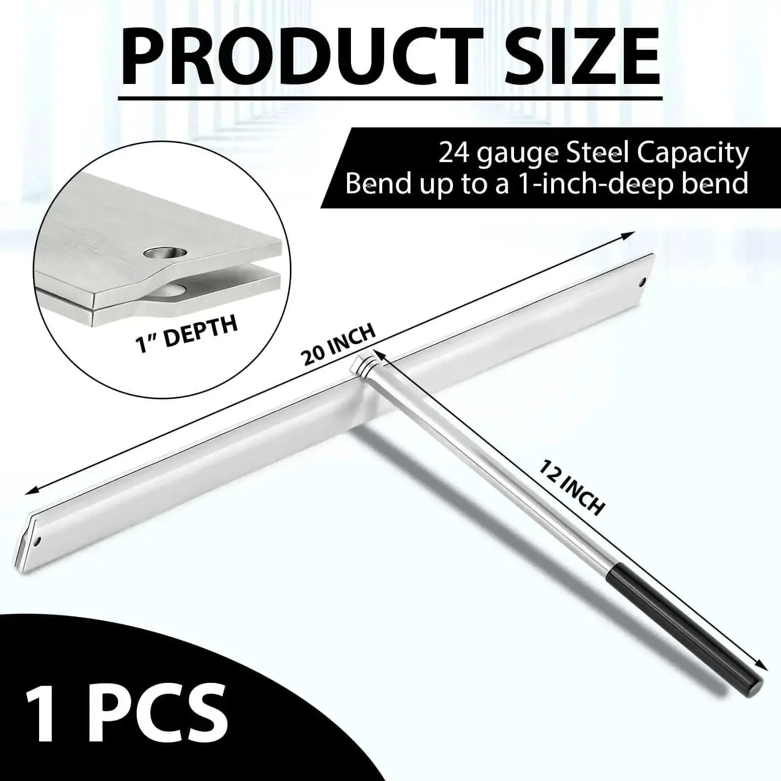 20 Inch Sheet Metal Folding Hemming Tool Heavy Duty Steel Bender For Standing Seam Roofing And HVAC Duct Panels, Bends Up To 24 Gauge Steel, 1 Inch Depths, Long Handle, Silver - Image 6